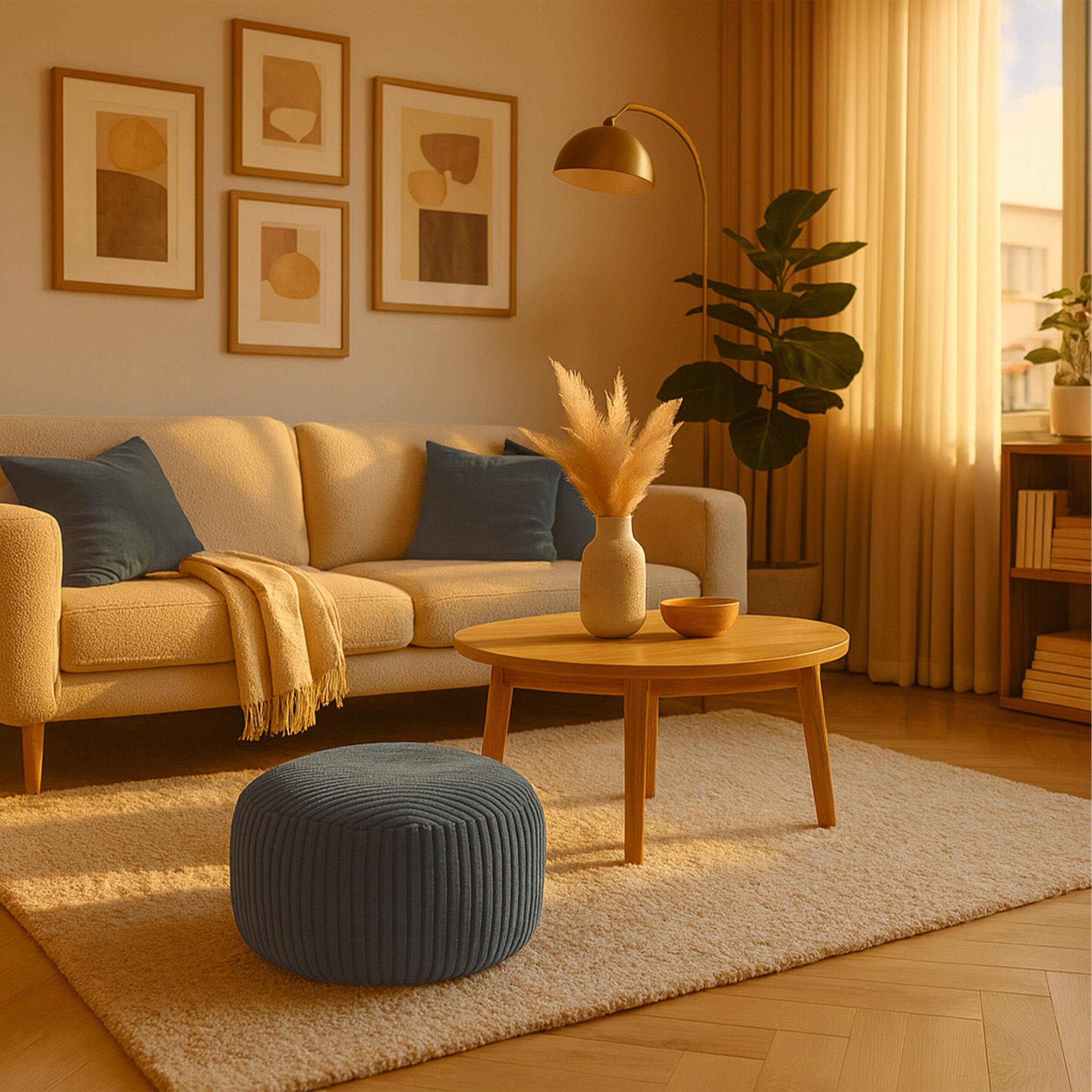 relaxdays Pouf mit Cordbezug, Dunkelgrau