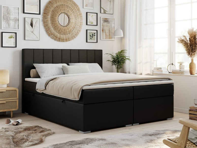 MKS MÖBEL Boxspringbett ALLY, Doppelbett mit Multipocket-Matratze, Praktisch Polsterbett