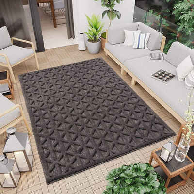 Teppich In-& Outdoorteppich Santorini 58500, 3D-Effekt, Raute-Optik, Carpet City, rechteckig, Höhe: 5 mm, Wetterfest & UV-beständig für Terrasse, Balkon, Küche, Flur