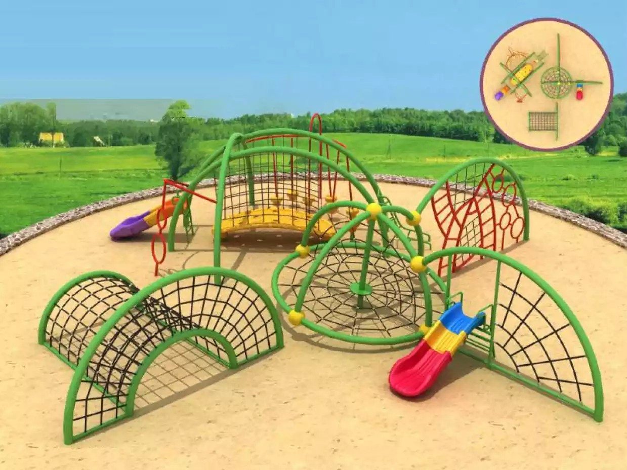 Klettergerüst Kinder Sportkomplex mit Rutschen, Kletterwand und Hindernisparcours