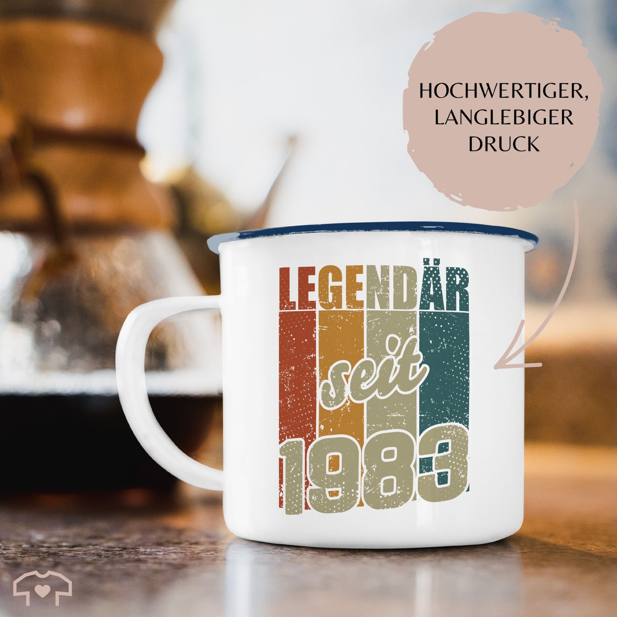seit 1 Blau Becher - Vintage Shirtracer Farben, Tasse Geburtstag Stahlblech, Legendär 40. 1983 Weiß