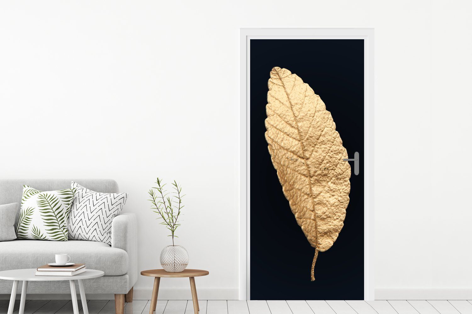 Luxus, Türtapete Schwarz Gold St), Fototapete Blätter - bedruckt, für MuchoWow Pflanzen - Schwarz - Tür, - 75x205 und cm (1 Matt, Türaufkleber,