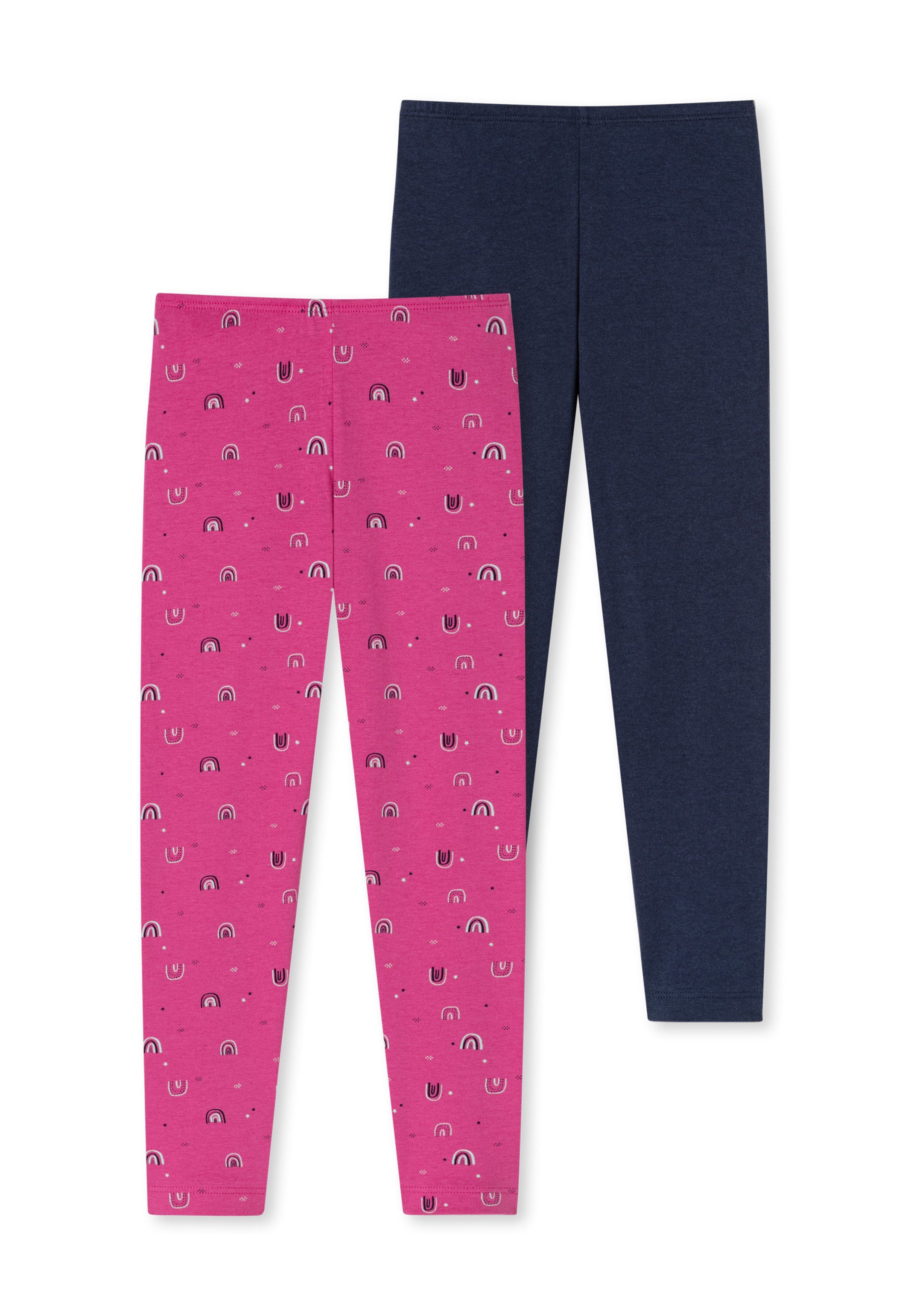 Schiesser Panty 2er Pack Pink/Dunkleblau Leggings anliegend 95/5 - - Eng Cotton Bein, (Spar-Set, Bund Girls 2-St) Kids Softer Baumwolle Organic am