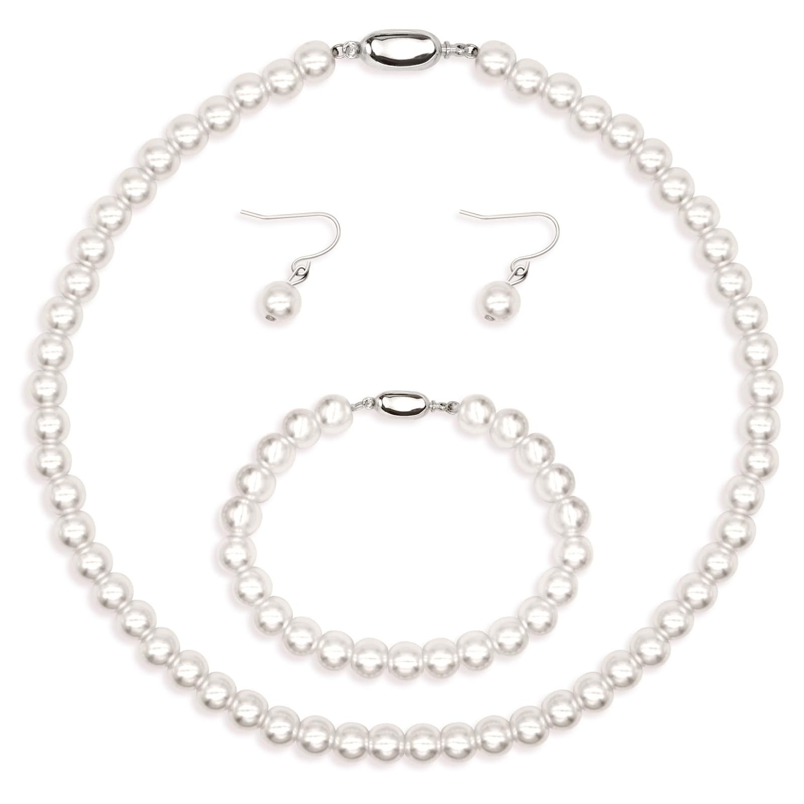 MOPUEA Schmuckset Schmuckset mit Kunstperlen,Hochzeitsgeschenk für Frauen (Kunstperlen Halskette, Armband und Ohrringe, 3 Teilig Brautschmuck, 3-tlg), Schmuck für Damen und Mädchen, diameter 10mm
