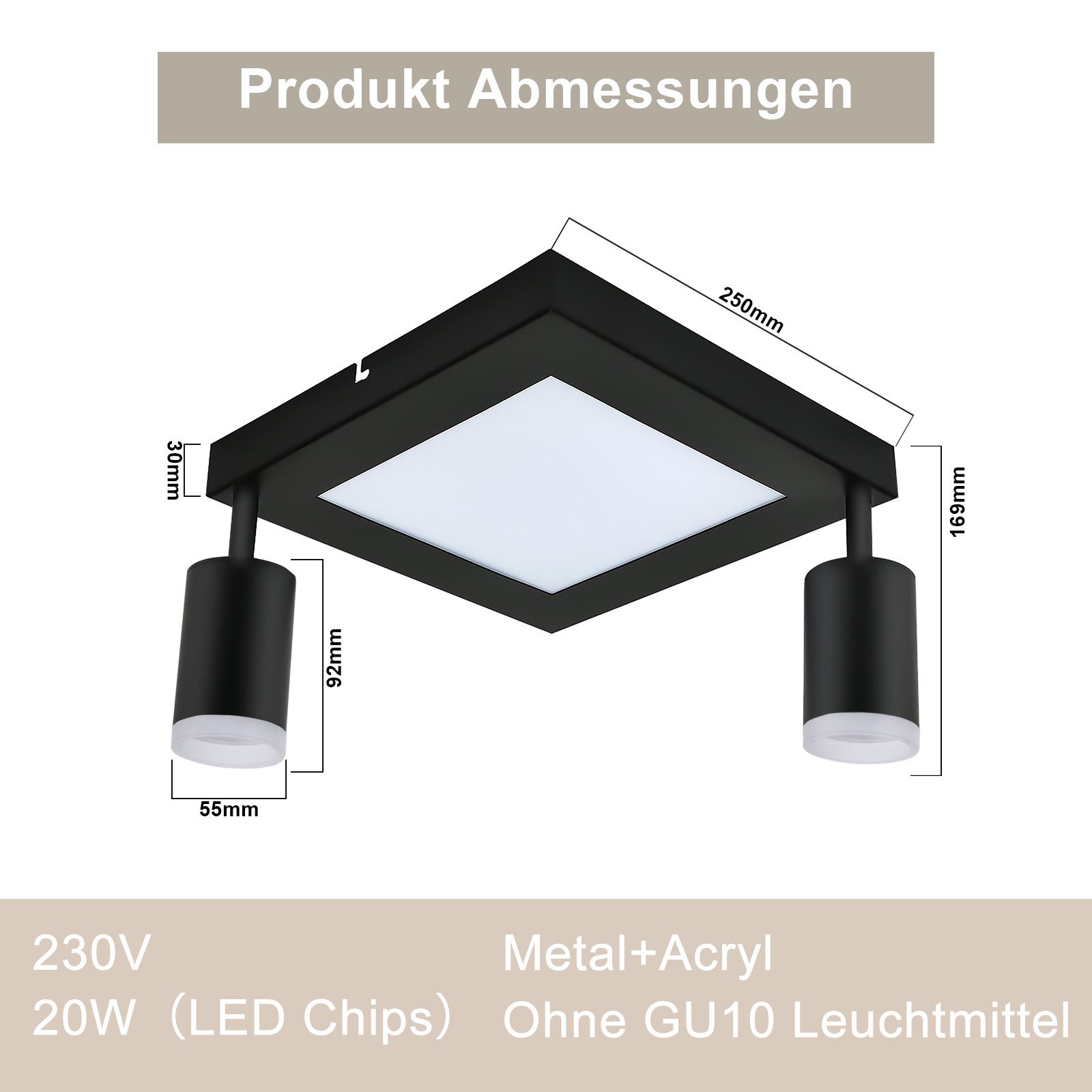 ZMH Deckenstrahler 2 Flammig Schwarz/Weiß 3000K günstig online kaufen