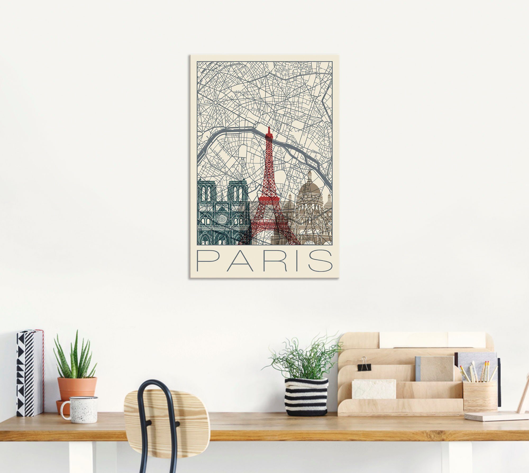 Wandbild Frankreich in Wandaufkleber und als Leinwandbild, Größen versch. Skyline, Retro Frankreich Alubild, oder Artland Karte St), (1 Poster Paris