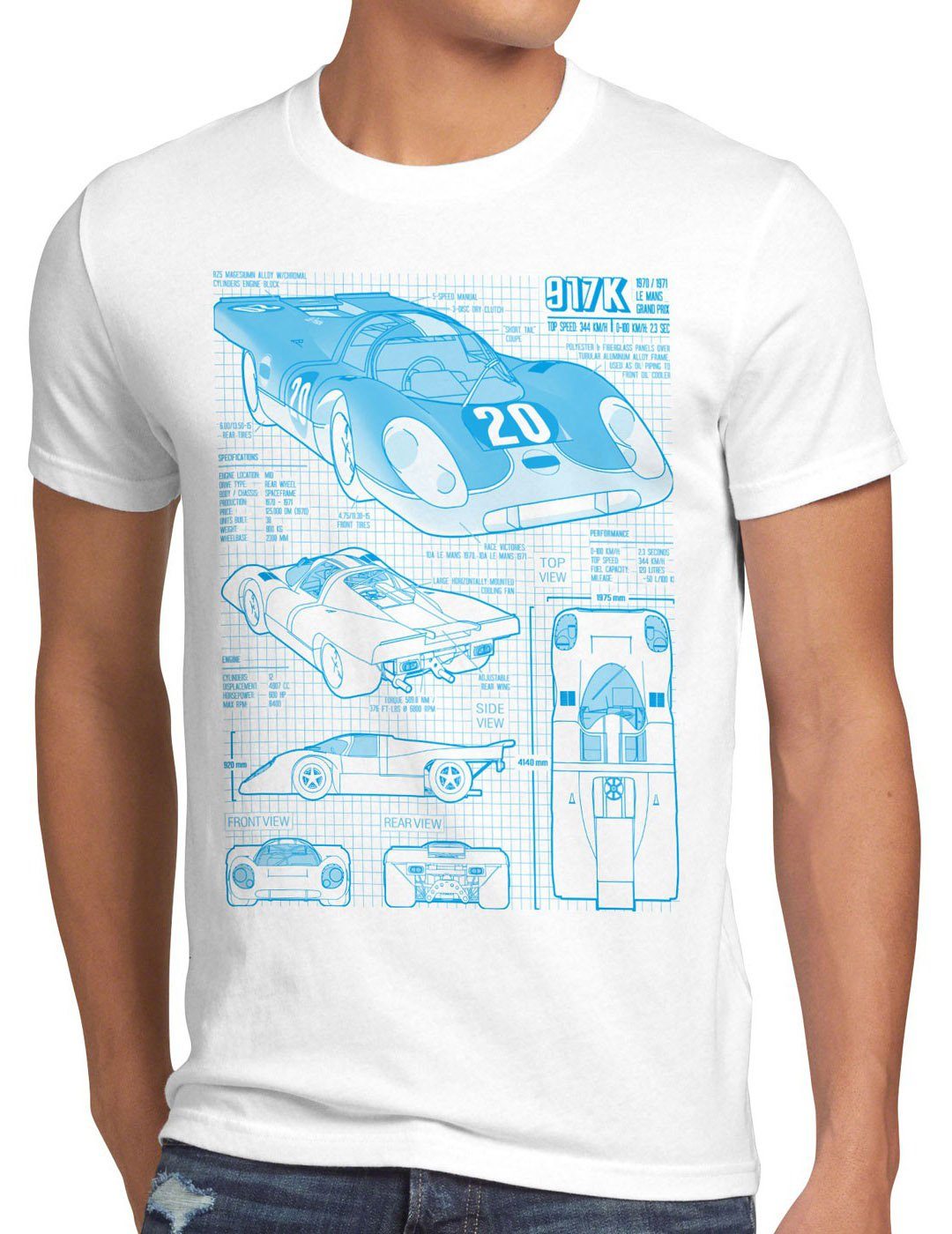 style3 Print-Shirt Herren T-Shirt 917K Mans rennen 24stunden 914 916 996 924 mcqueen Le weiß 997 gt2 918