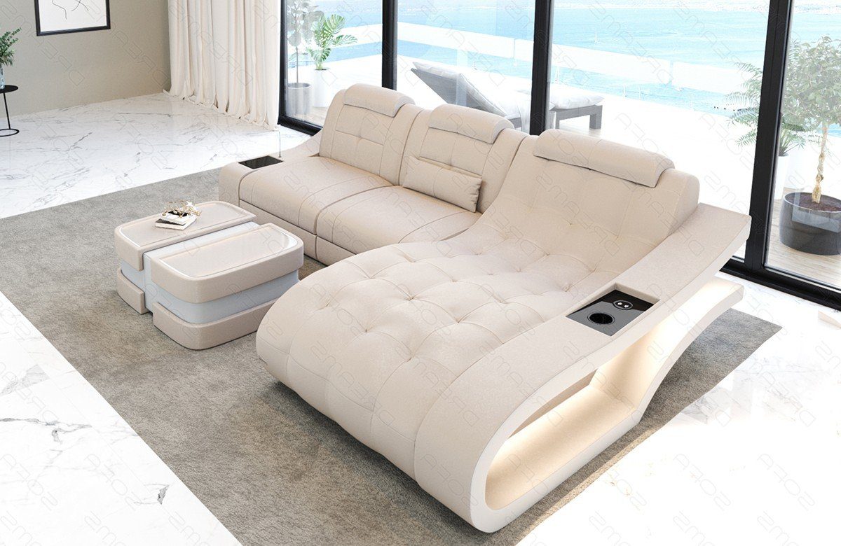 Sofa Dreams Ecksofa Bettfunktion Stoff creme-weiß A Sofa Couch Form L - Polster Elegante wahlweise mit Stoffsofa