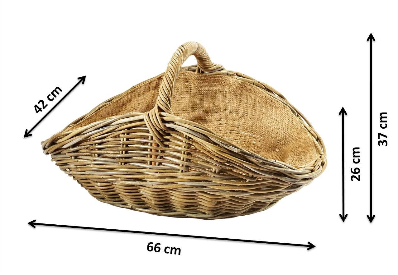 grey kubu Kaminholzkorb Henkel Rattan Holztrage mit oval Kobolo