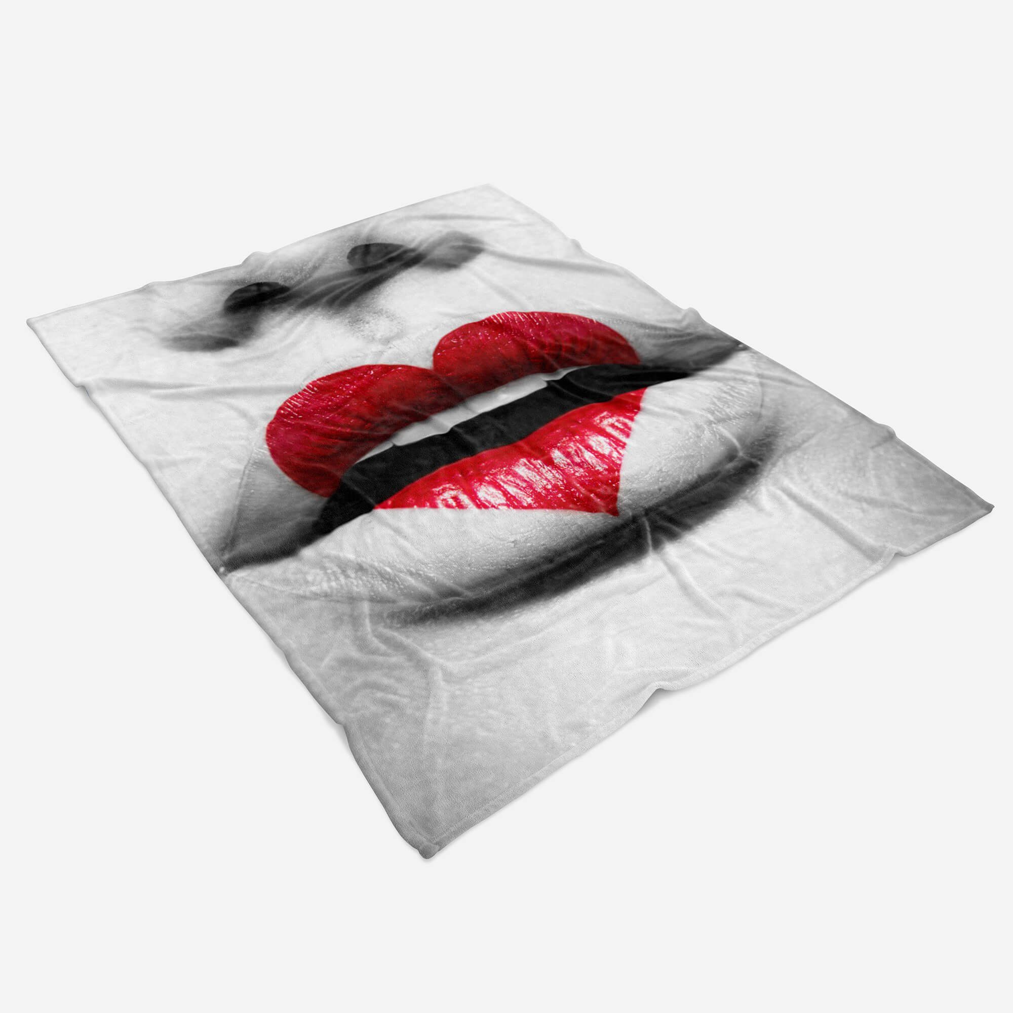 L, Lippen (1-St), Sinus Saunatuch Fotomotiv Strandhandtuch Sexy Herz Handtücher Kuscheldecke mit Baumwolle-Polyester-Mix Art Handtuch Handtuch