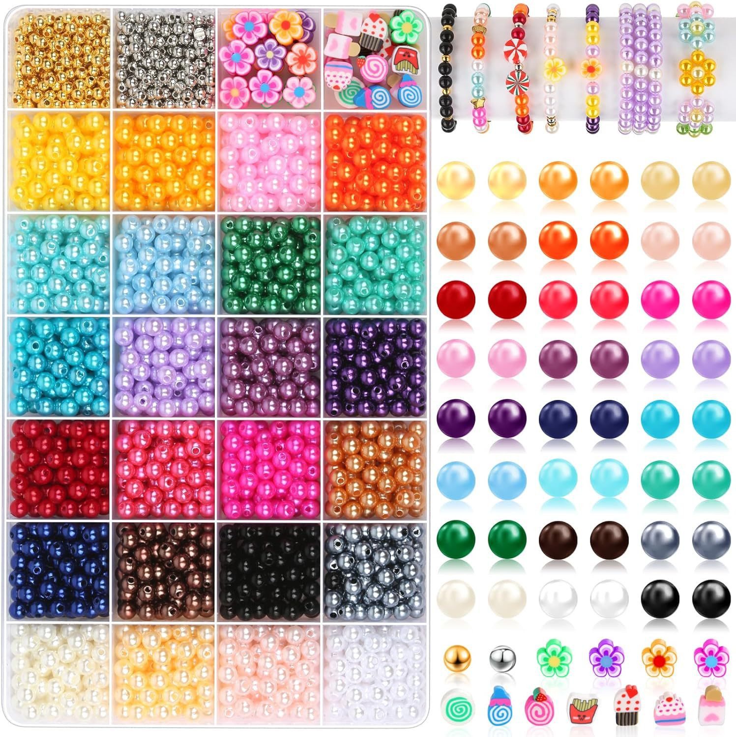 Zaewry Schmuckset 2120 Stück Bunte Perlen zum Auffädeln (Perlen zum Basteln mit Loch 3/6/10mm Jewelry Making Kit, 2120-tlg), Perlen für die Herstellung von Armband Halskette Ohrringe