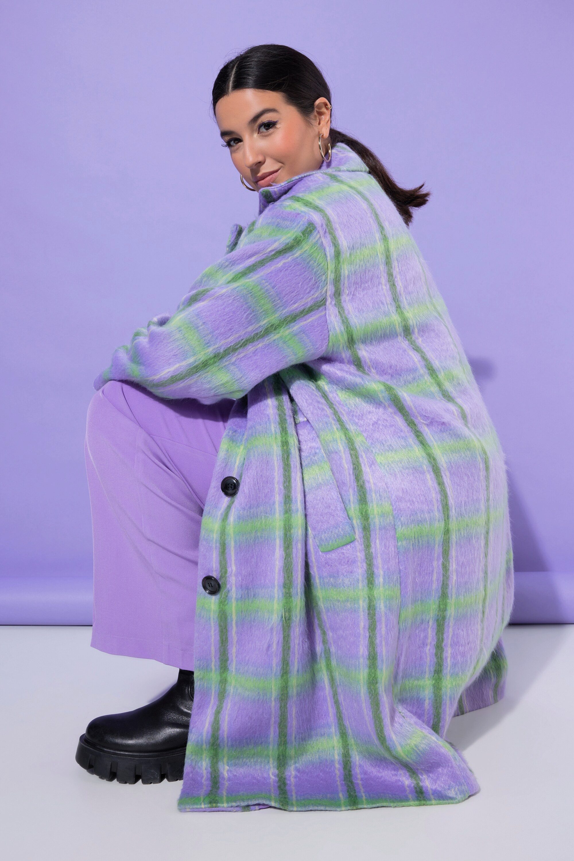Studio Untold Wintermantel Karo-Mantel oversized Reverskragen Langarm