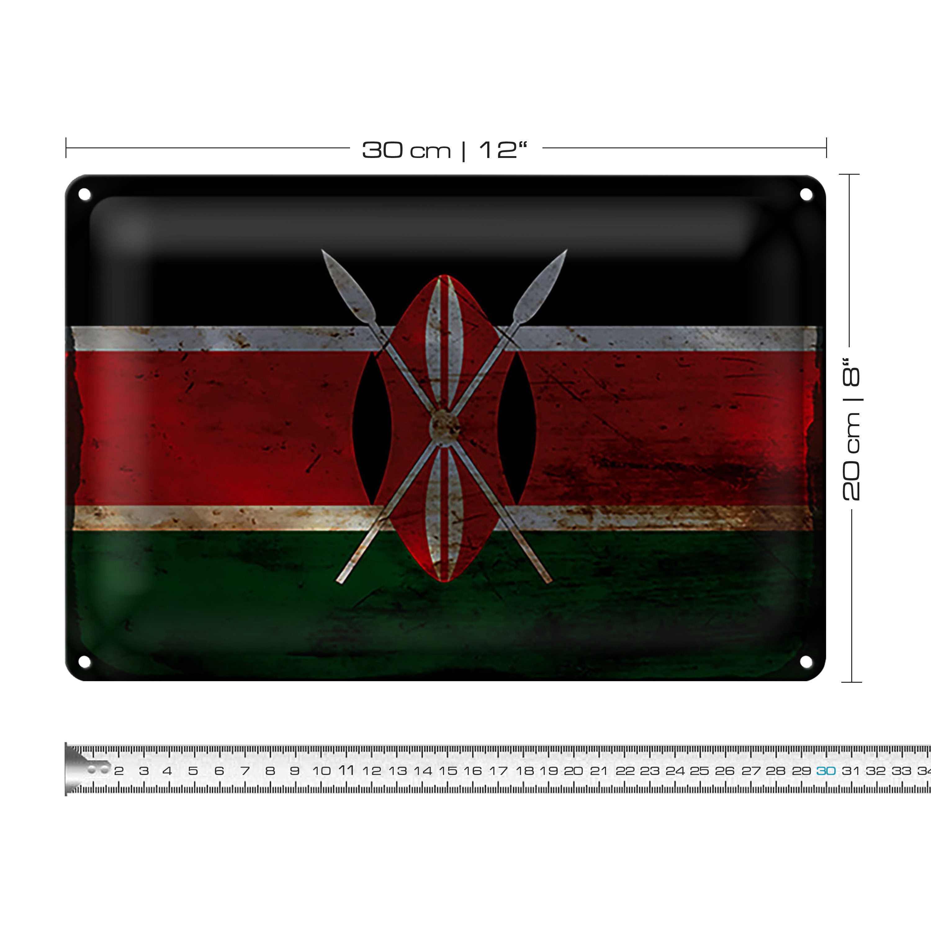 Roomando Metallschild Blechschild Flagge Kenia 30x20cm Flag of Kenya Rost
