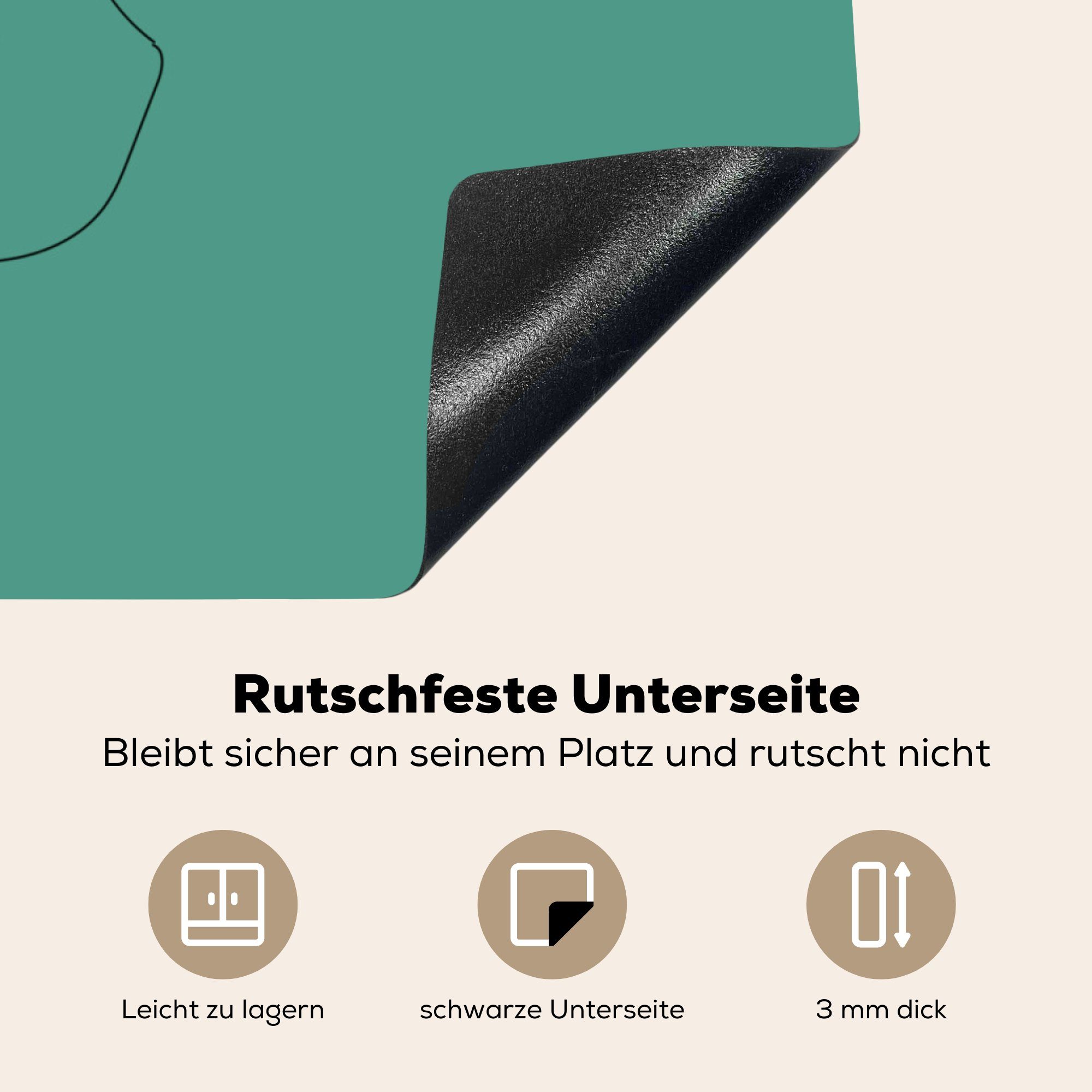 Mensch - 78x78 Strichzeichnung Vinyl, Ceranfeldabdeckung, für tlg), MuchoWow Grün, (1 cm, - Arbeitsplatte küche Herdblende-/Abdeckplatte