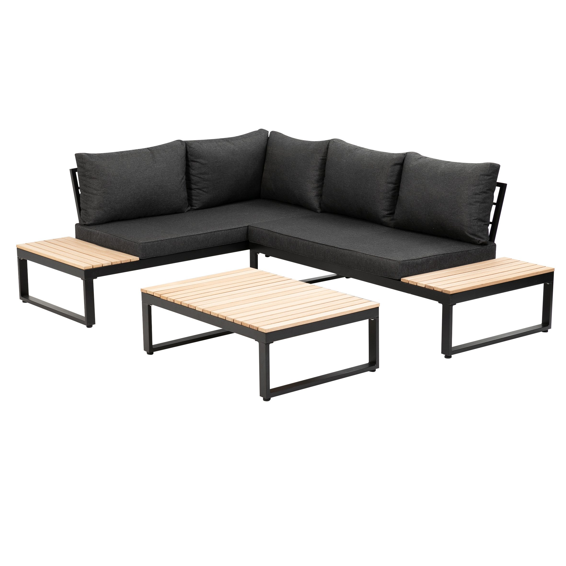Greemotion Gartenlounge-Set Loungeset Outdoor [Rio] Loungemöbel-Set Garten, (inkl. Auflagen), Farbe Schwarz/Holz