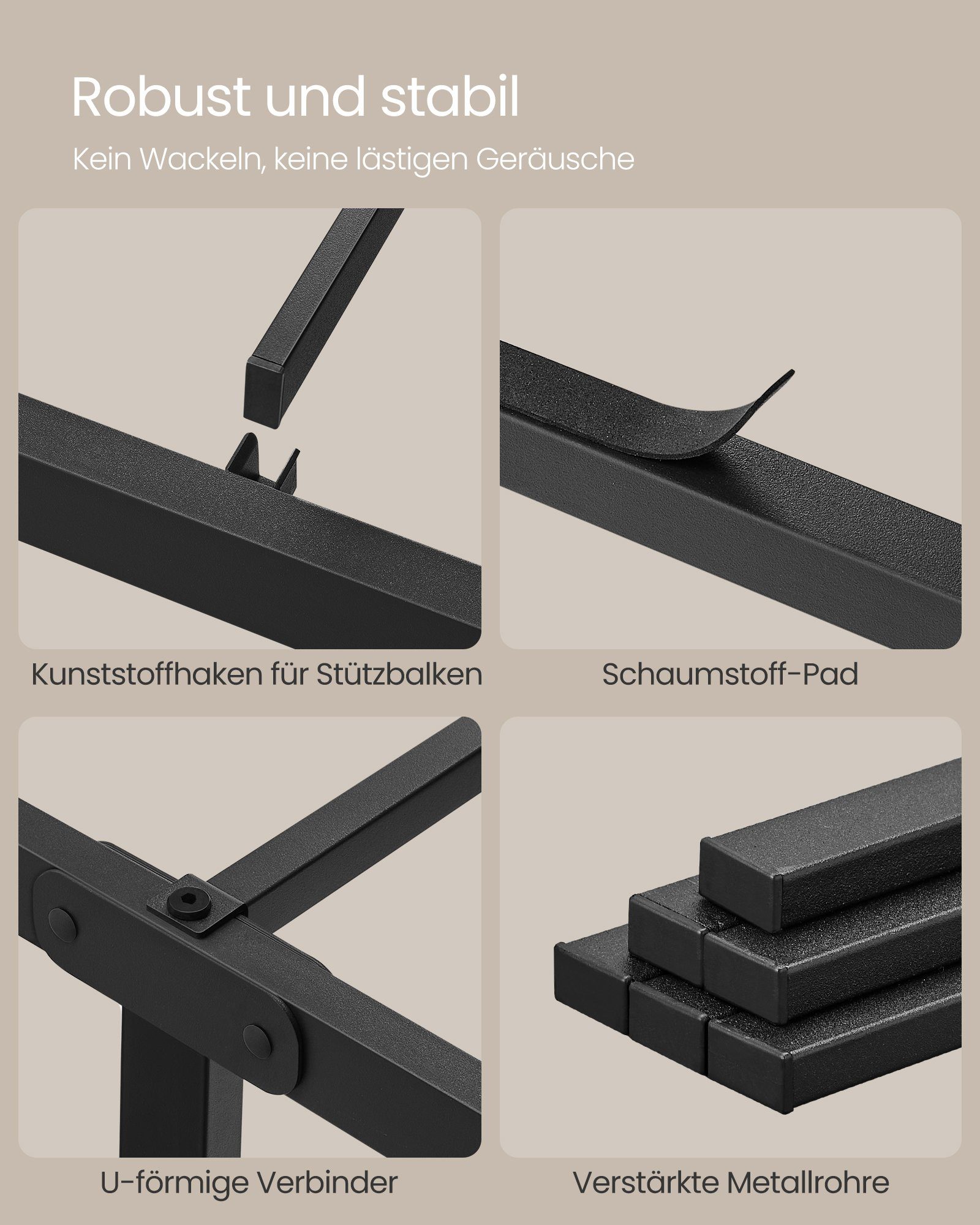 VASAGLE Bettgestell aus Metall mit Lattenrost und Ablagen, einfach zu montieren (160 x 200 cm), Doppelbettgestell, 160 x 200 cm, Ablagen, bis 450 kg belastbar – Bild 4 von 5