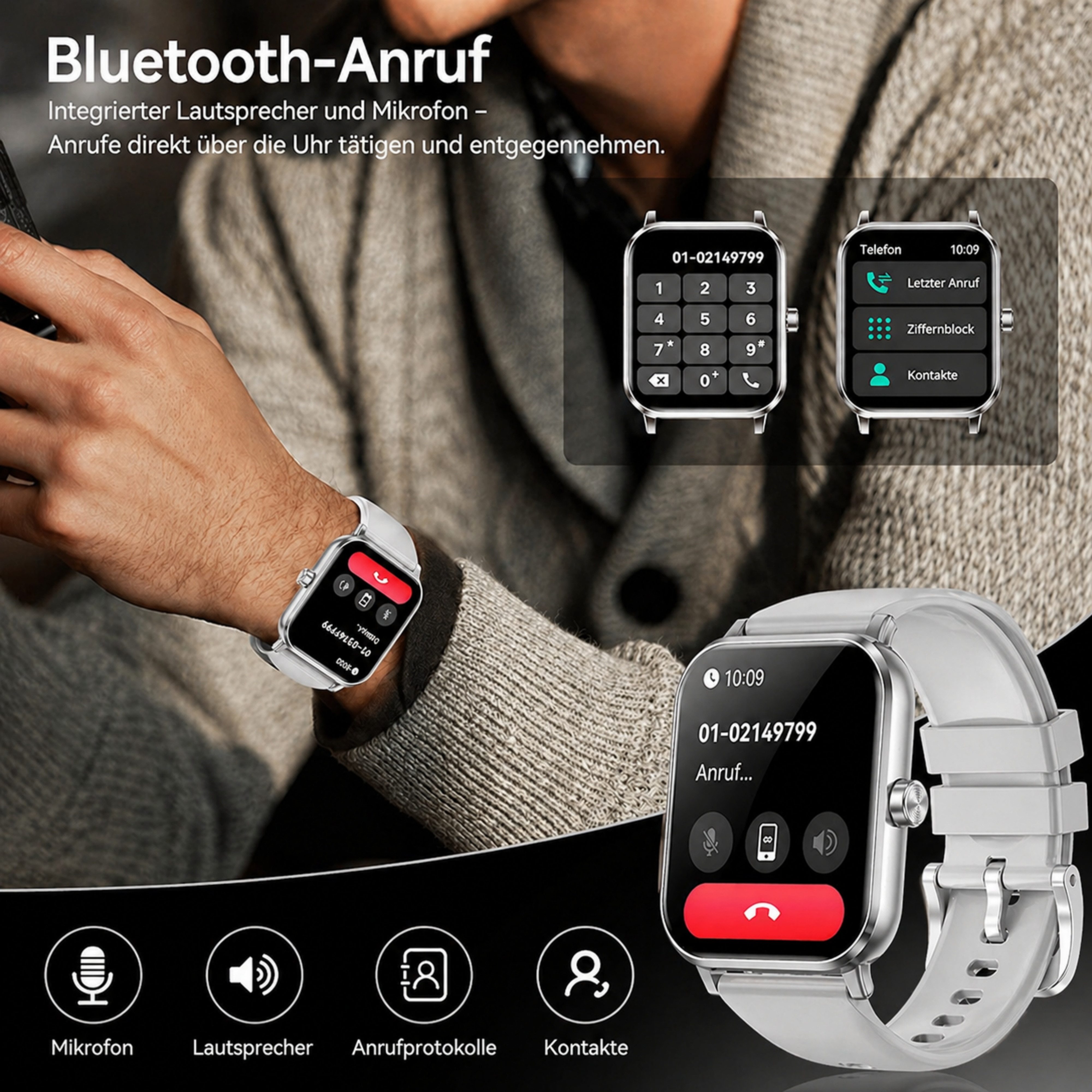 ibettertec 2026 Smartwatch Damen Herren mit 1,83 Zoll HD-Touchscreen, wasserdicht Smartwatch (22 cm Armband cm) Spar-Set