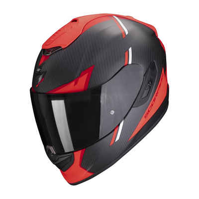 Scorpion Exo Motorradhelm Exo-1400 Evo Carbon Air Kendal schwarz-rot matt, Sport Touren Helm aufpumpbare Polster Pinlock Sonnenblende 2. Visier