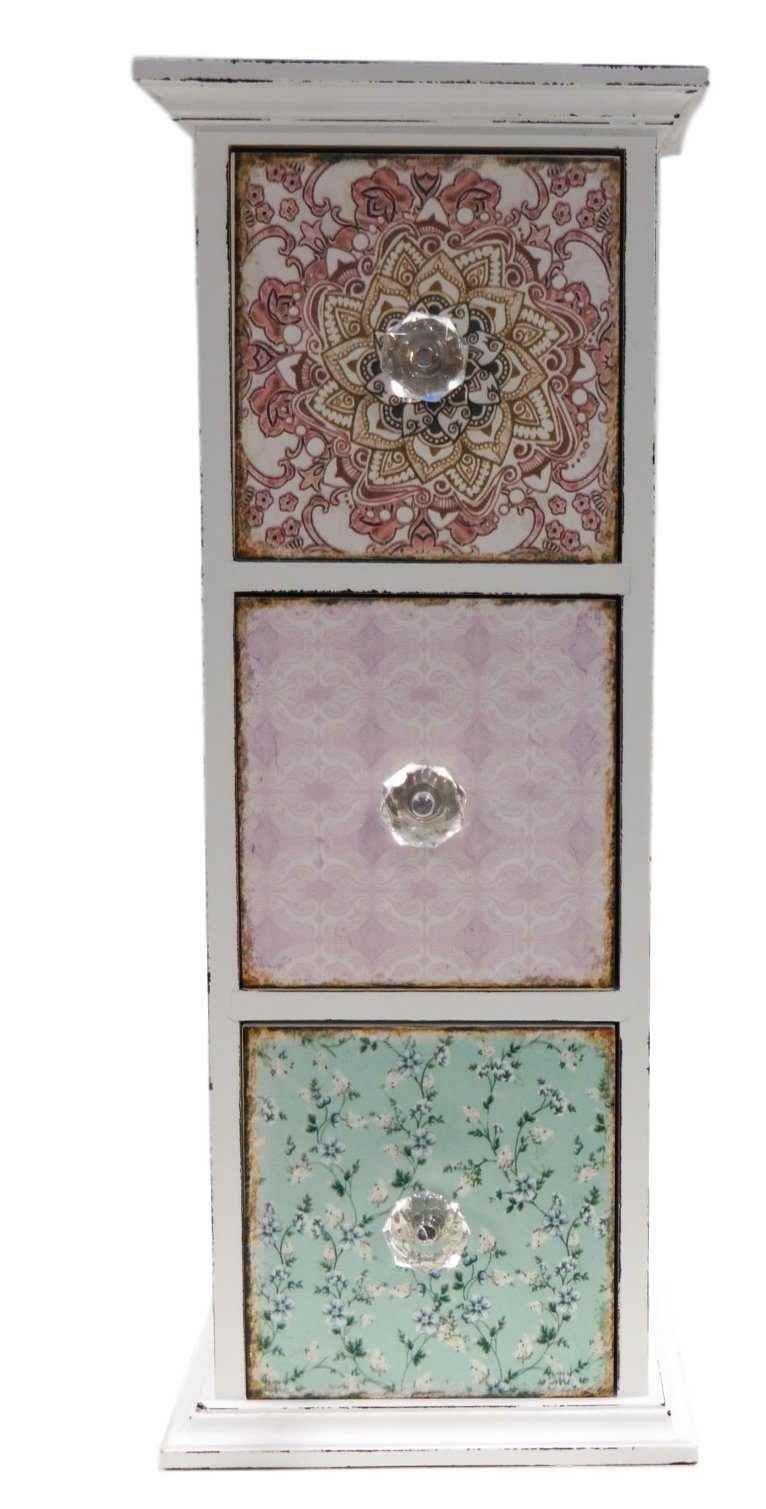 elbmöbel Beistelltisch Kommode Paisley bunt Schmuckkasten (FALSCH), Kommode: 3 Schubladen 16x42x14 cm multicolor Vintage Look