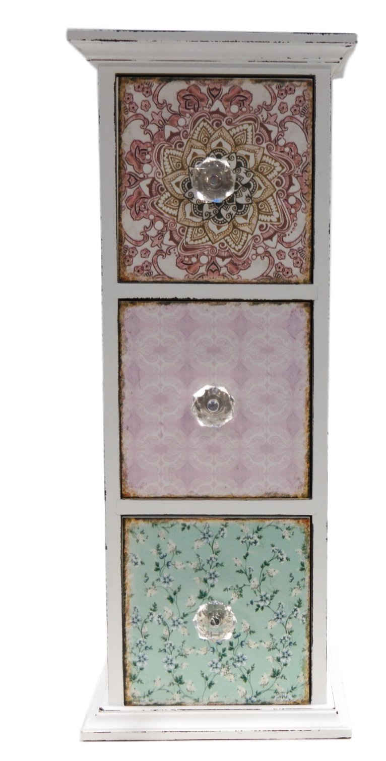 elbmöbel Beistelltisch »Kommode Paisley bunt Schmuckkasten« (FALSCH), Kommode: 3 Schubladen 16x42x14 cm multicolor Vintage Look