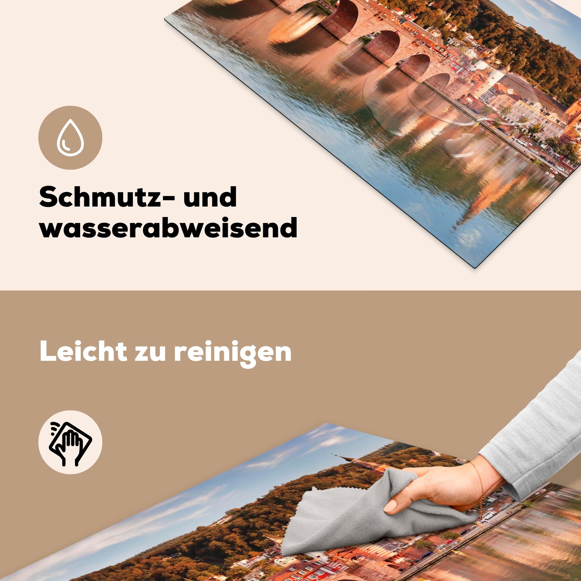 MuchoWow Herdblende-/Abdeckplatte (1 - Schutz Ceranfeldabdeckung Wasser, 81x52 die tlg), Induktionskochfeld - Brücke Heidelberg cm, Vinyl, für küche