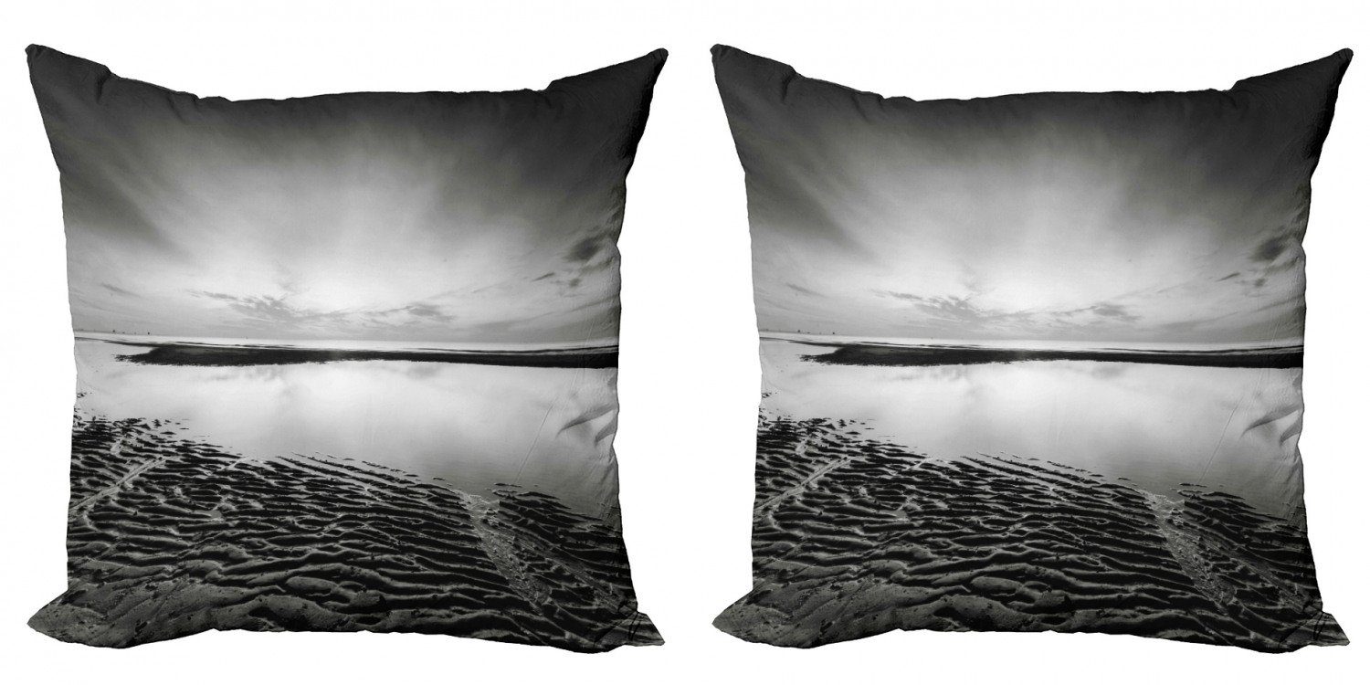 Kissenbezüge Modern Accent Doppelseitiger Digitaldruck, Abakuhaus (2 Stück), Schwarz und weiß idyllische Sonnenaufgang