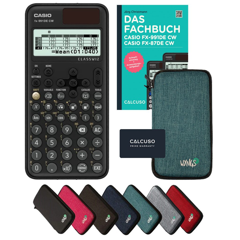 CASIO Taschenrechner fx-991DE CW inkl. Schutztasche Türkis & Fachbuch (160 Seiten, DIN A5)