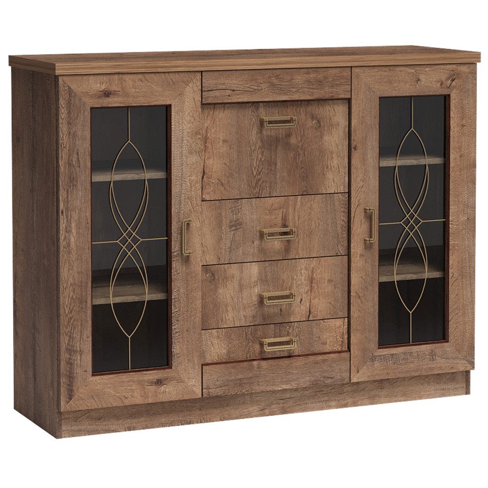 Lomadox Sideboard TEORA-161, in Lefkas Eiche braun Vitrinentüren Klappe Sch günstig online kaufen