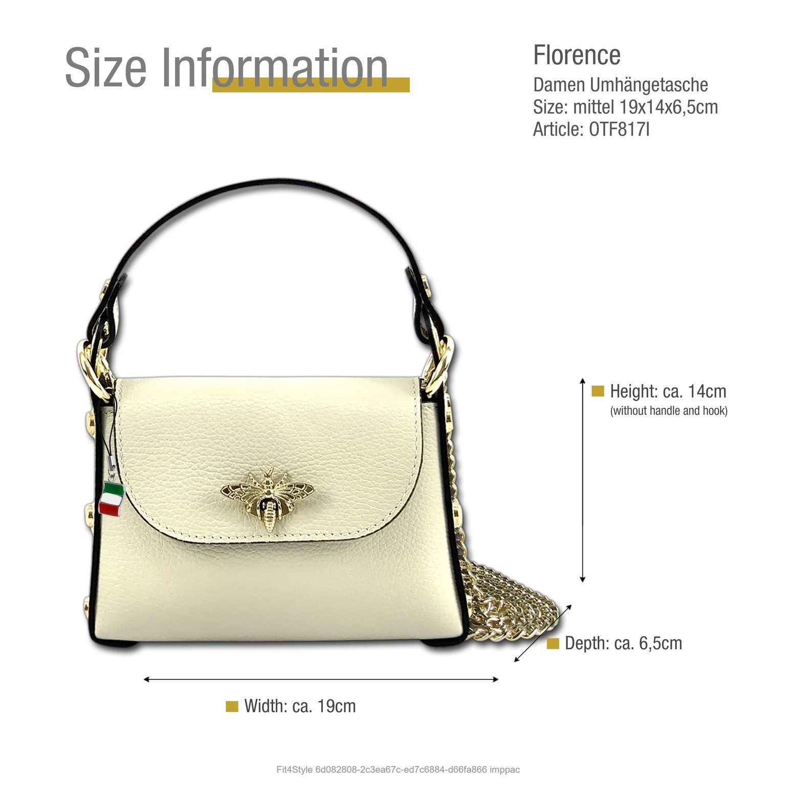 FLORENCE Umhängetasche Florence Umhängetasche Biene Damen (Umhängetasche), Damen Umhängetasche Leder, beige ca. 19cm x ca. 14cm