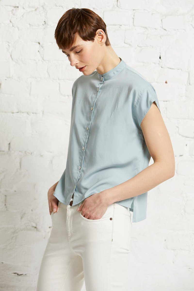 wunderwerk Kurzarmbluse TENCEL square stand collar