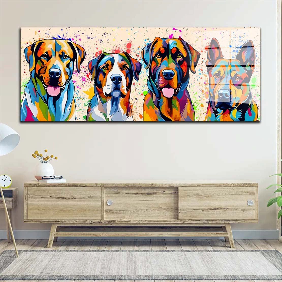 Artedinoi Acrylglasbild Pop Art große Hunde Colour Style Acrylglas Wandbild Bild Wanddeko Wohn