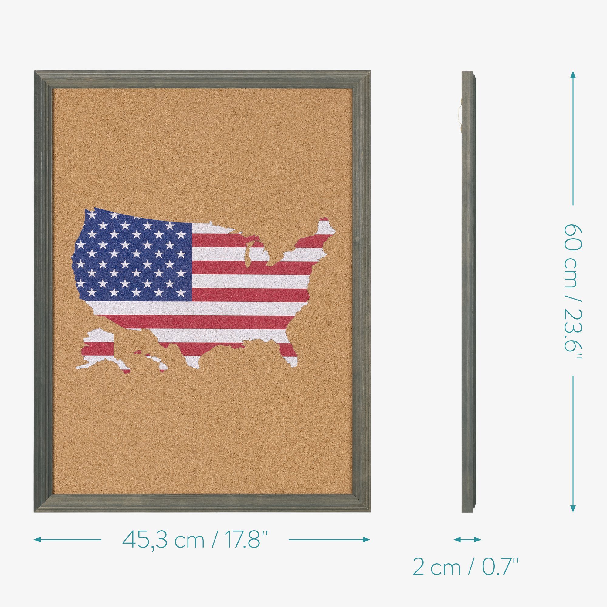 Board Karte USA Pinwand Navaris Pin - 60x45cm/45x60cm Kork Pinnwand Korktafel
