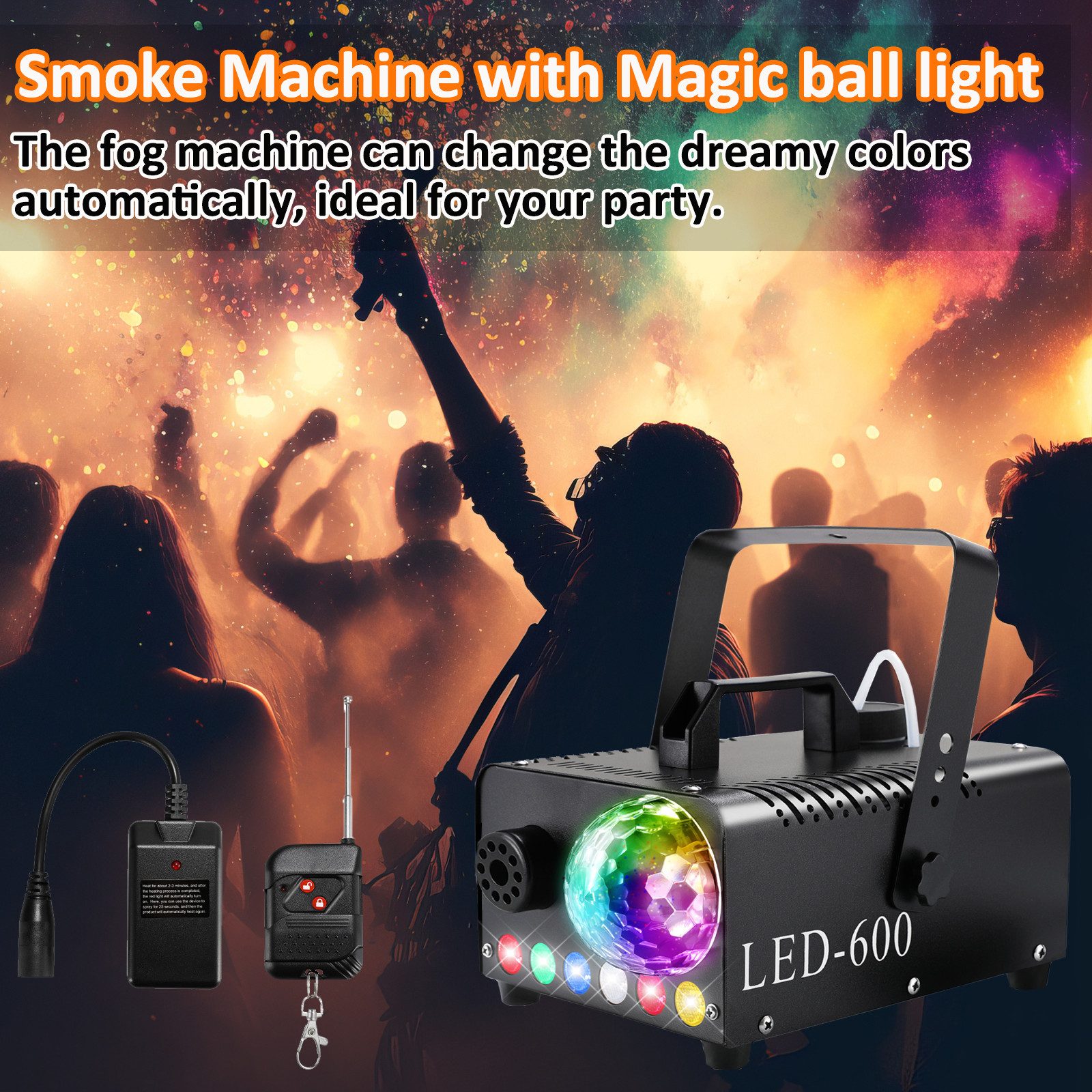 TLGREEN Discolicht Nebelmaschine Mini, Smoke Machine mit RGB Effekt, LED wechselbar, 600W Smoke Machine, 6 LED RGB Effekt Licht Fog Machine