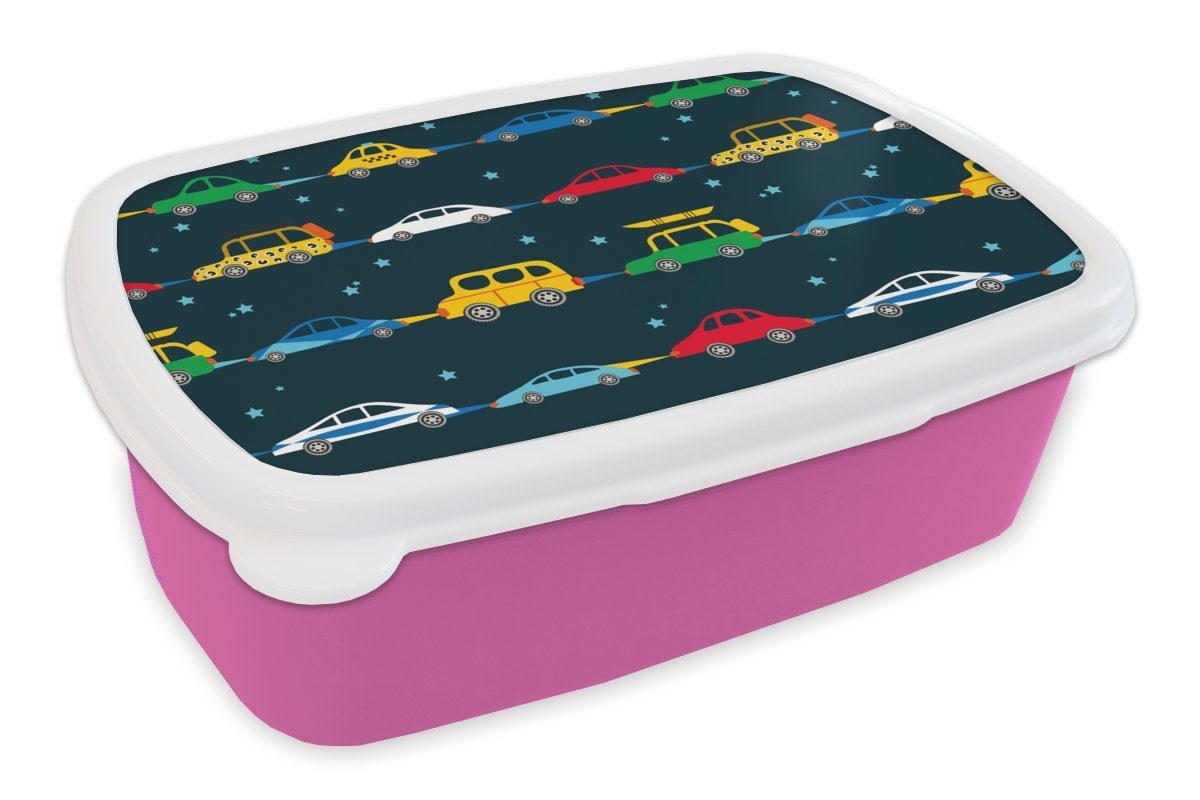 MuchoWow Lunchbox Muster - Auto - Raumfahrt - Kind - Kinder - Kinder, Kunststoff, (2-tlg), Brotbox für Erwachsene, Brotdose Kinder, Snackbox, Mädchen, Kunststoff rosa