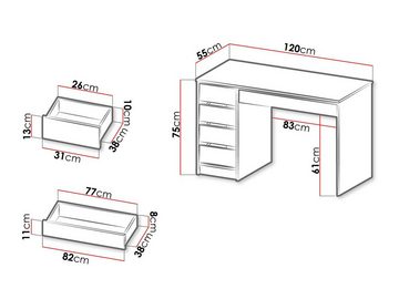 MIRJAN24 Schminktisch Ada (mit 5 Schubladen), Schreibtisch ist universell - Links / Rechts, Griffloses System