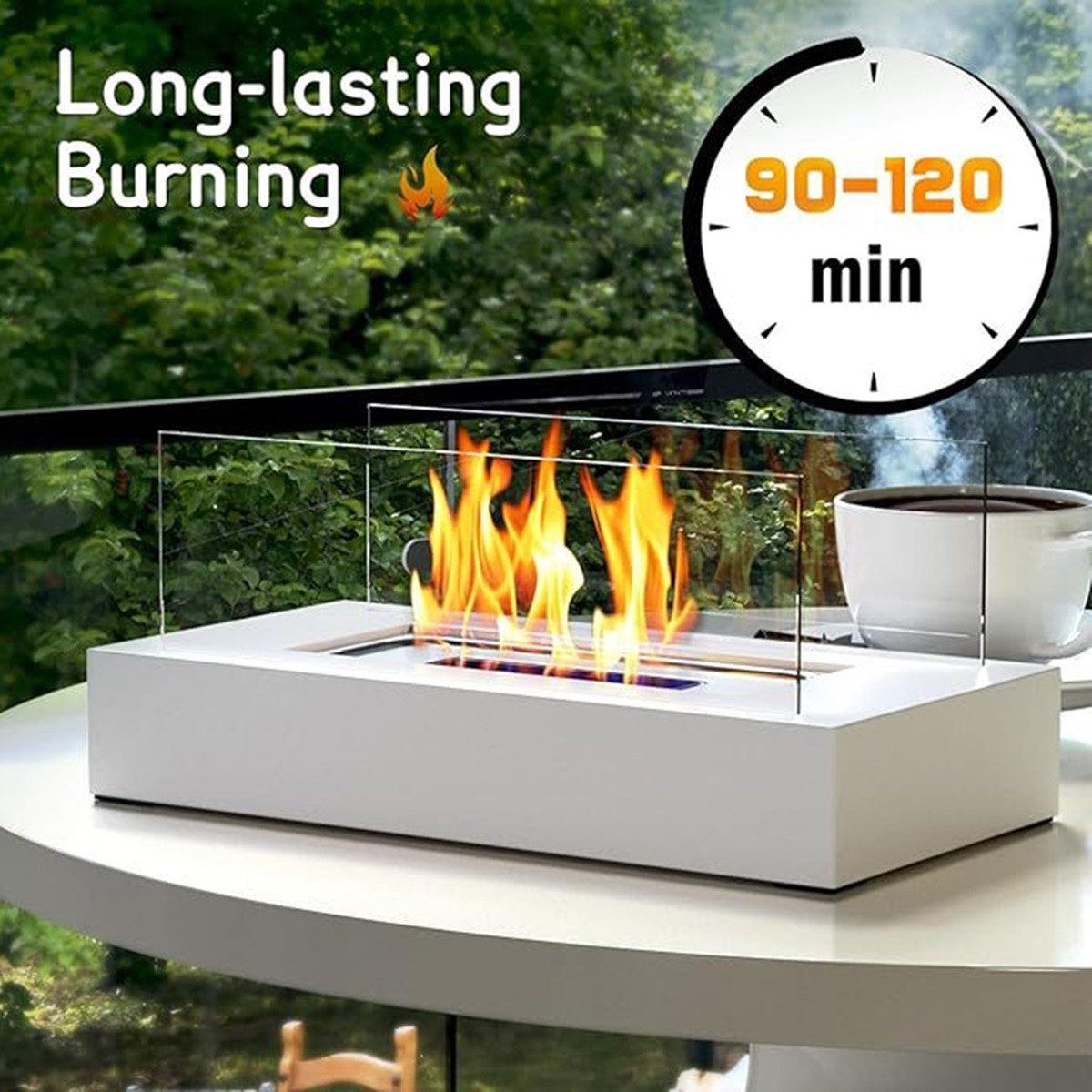 XDeer Tischfeuer Tischkamin für Indoor und Outdoor mit Löschgerät und, Sicherheitsglas Bioethanol Tischkamin Tischfeuer Terrassenfeuer