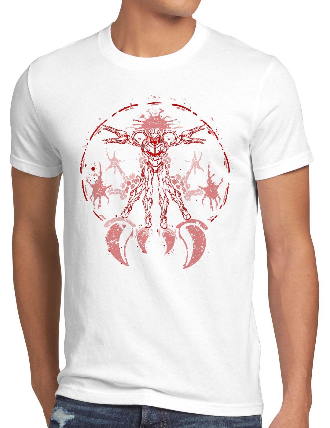 style3 Print-Shirt Herren T-Shirt Samus DaVinci nerd gamer nes snes geek switch 3ds prime 4 aran weiß