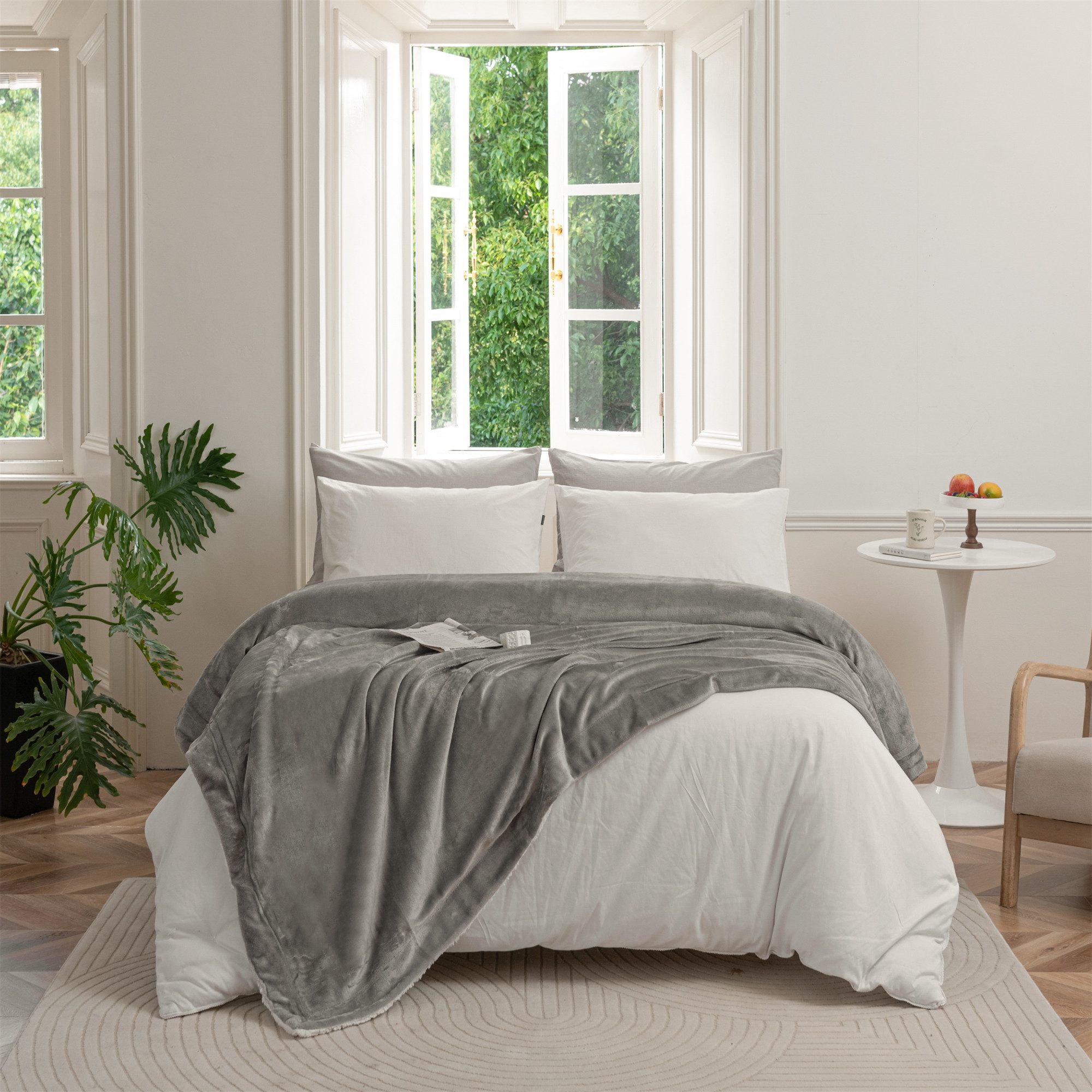 Wohndecke Sherpa-Fleece-Wohndecke, wendbar, kuschelig, warm, Grau, Einzelbe günstig online kaufen