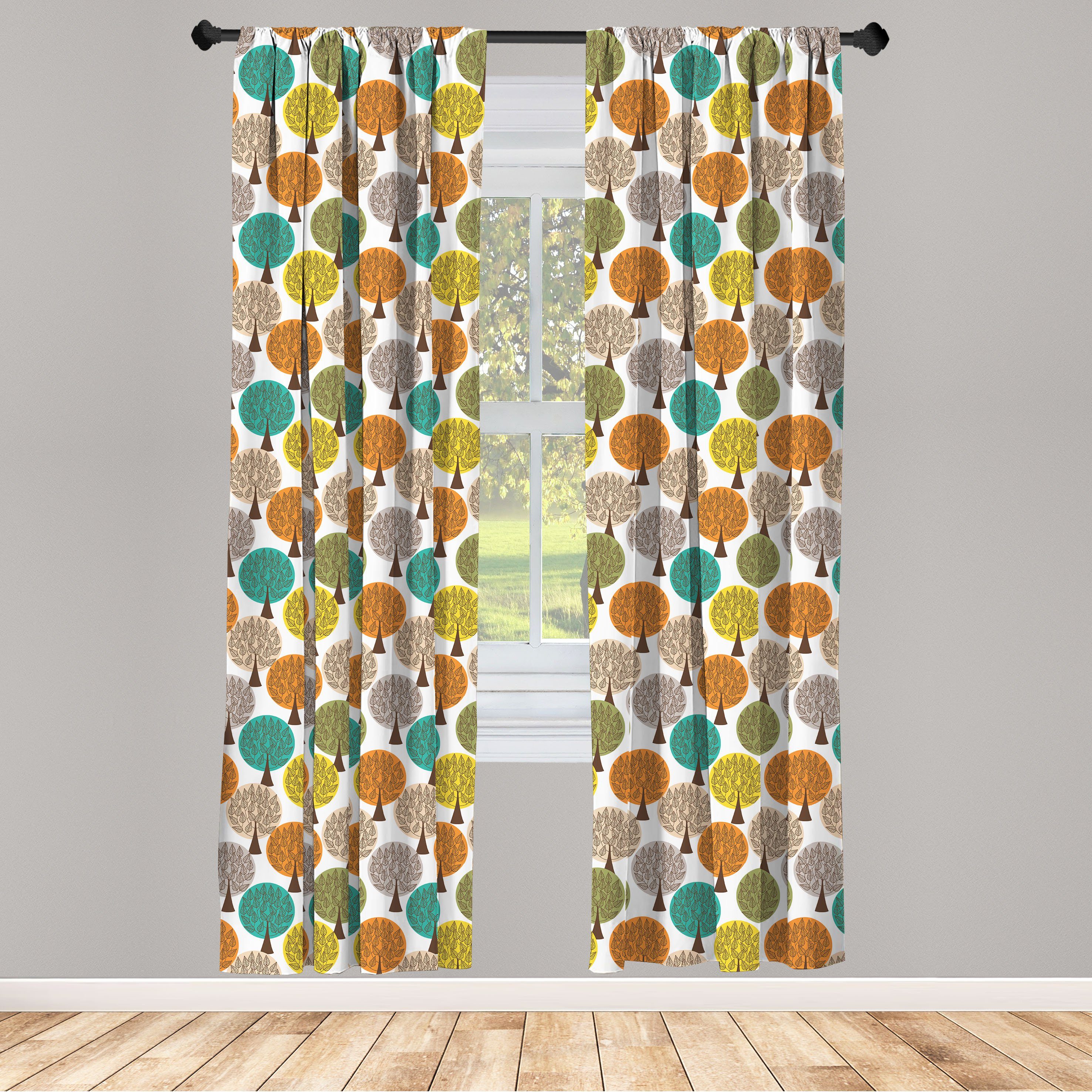 Gardine Vorhang für Wohnzimmer Schlafzimmer Dekor, Abakuhaus, Microfaser, Bäume Blätter und Waldflora Motiv