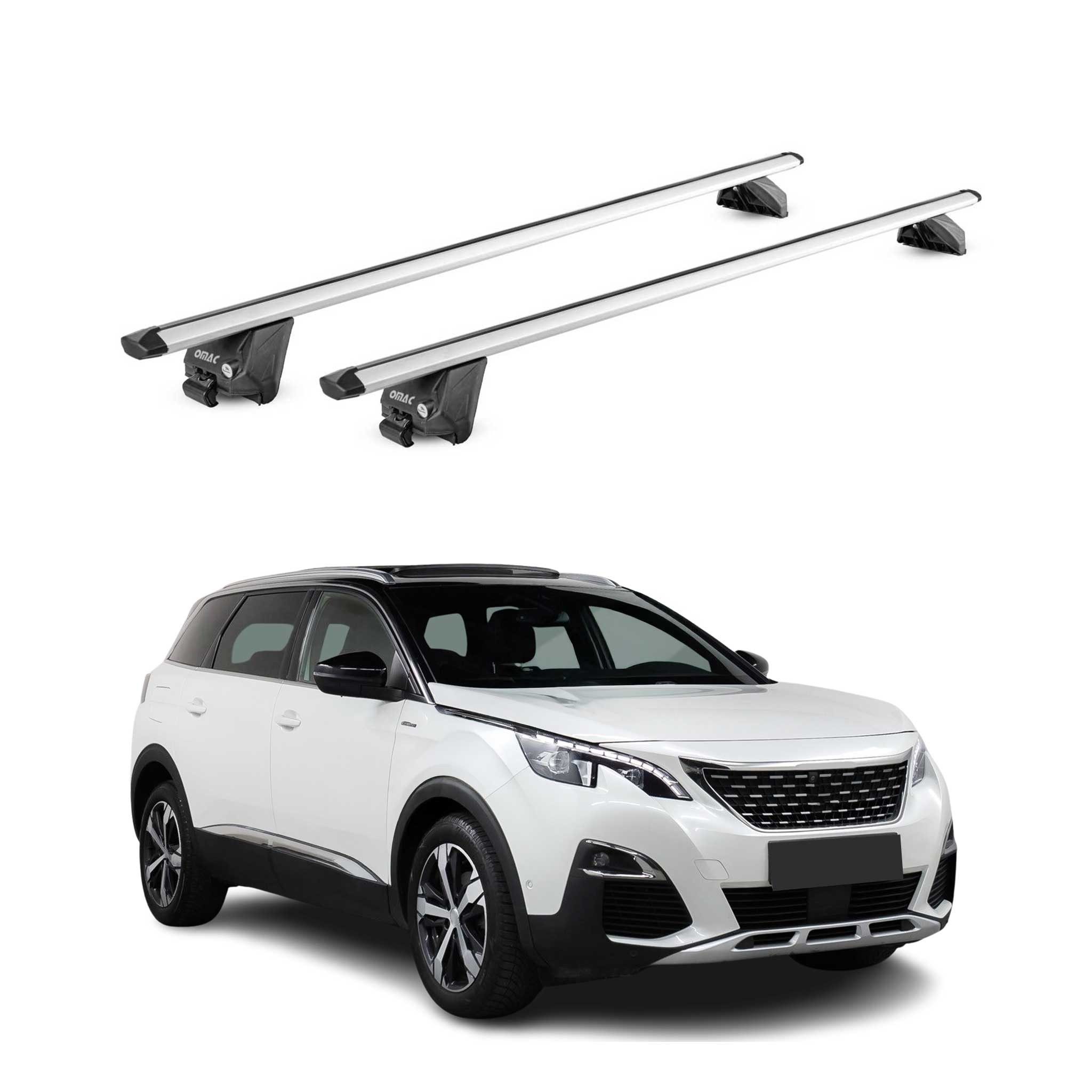OMAC Dachträger Dachträger Grundtäger für Peugeot 5008 mk2 2017-2024 100kg Alu Silber (2-St), Wasserbeständig,Abnehmbar,Multifunktional,Leichtgewichtig