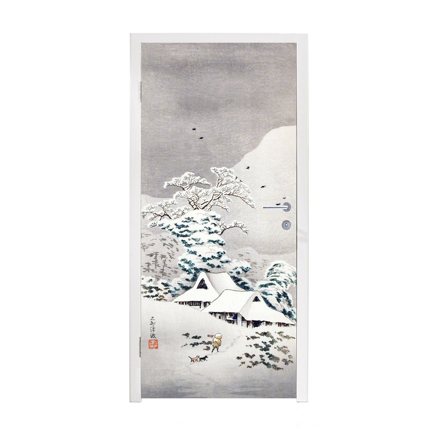 MuchoWow Türtapete Malerei - Japan - Schnee, Matt, bedruckt, (1 St), Fototapete für Tür, Türaufkleber, 75x205 cm