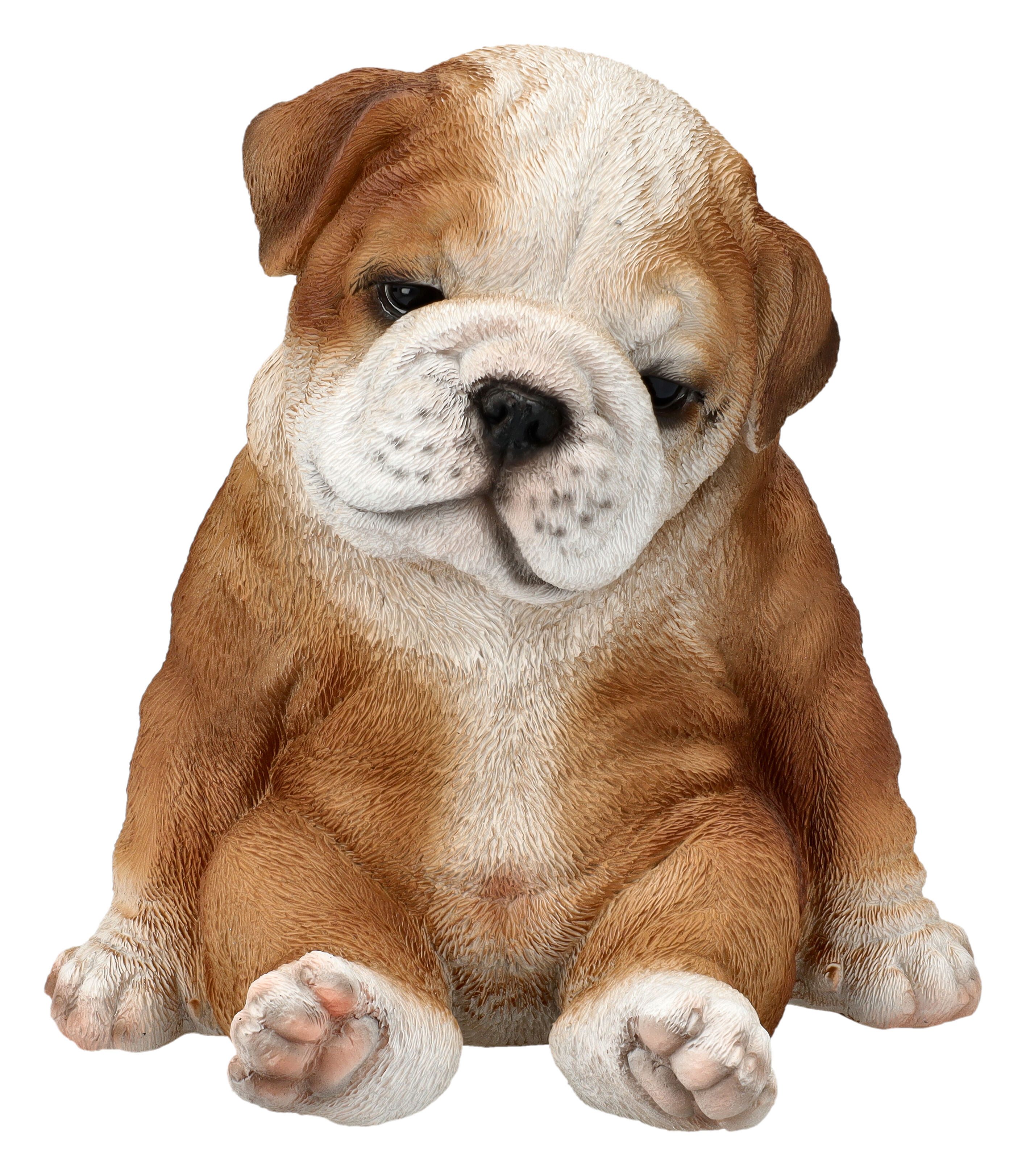 Figuren Shop GmbH Gartenfigur Bulldoggen Figur - Welpe K.O. - HotAnt - Gartenfigur Dekofigur Deko