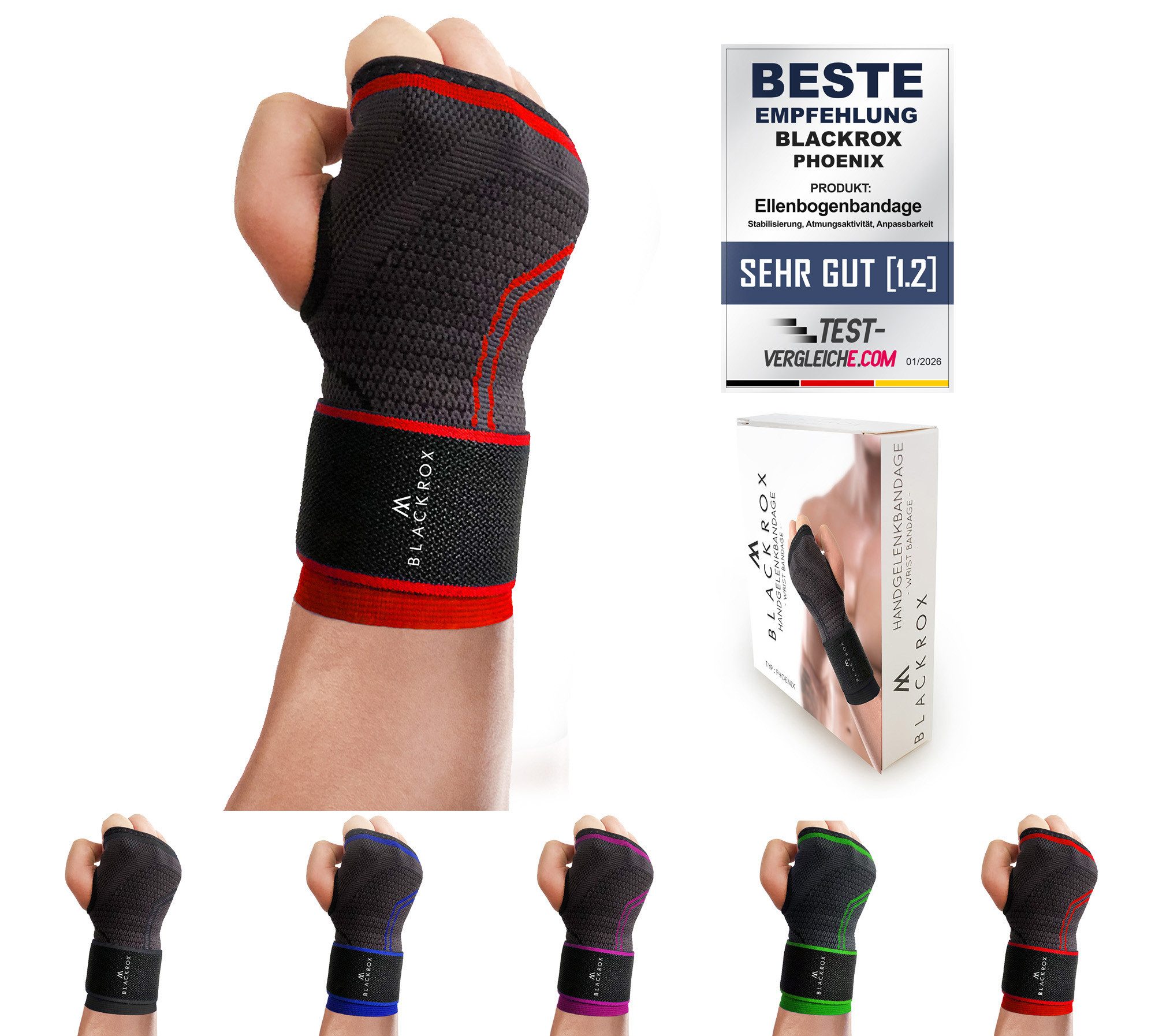 BLACKROX Handgelenkbandage [Vergleichssieger 2026] Handgelenkbandage verstellbar S–L Sport Alltag