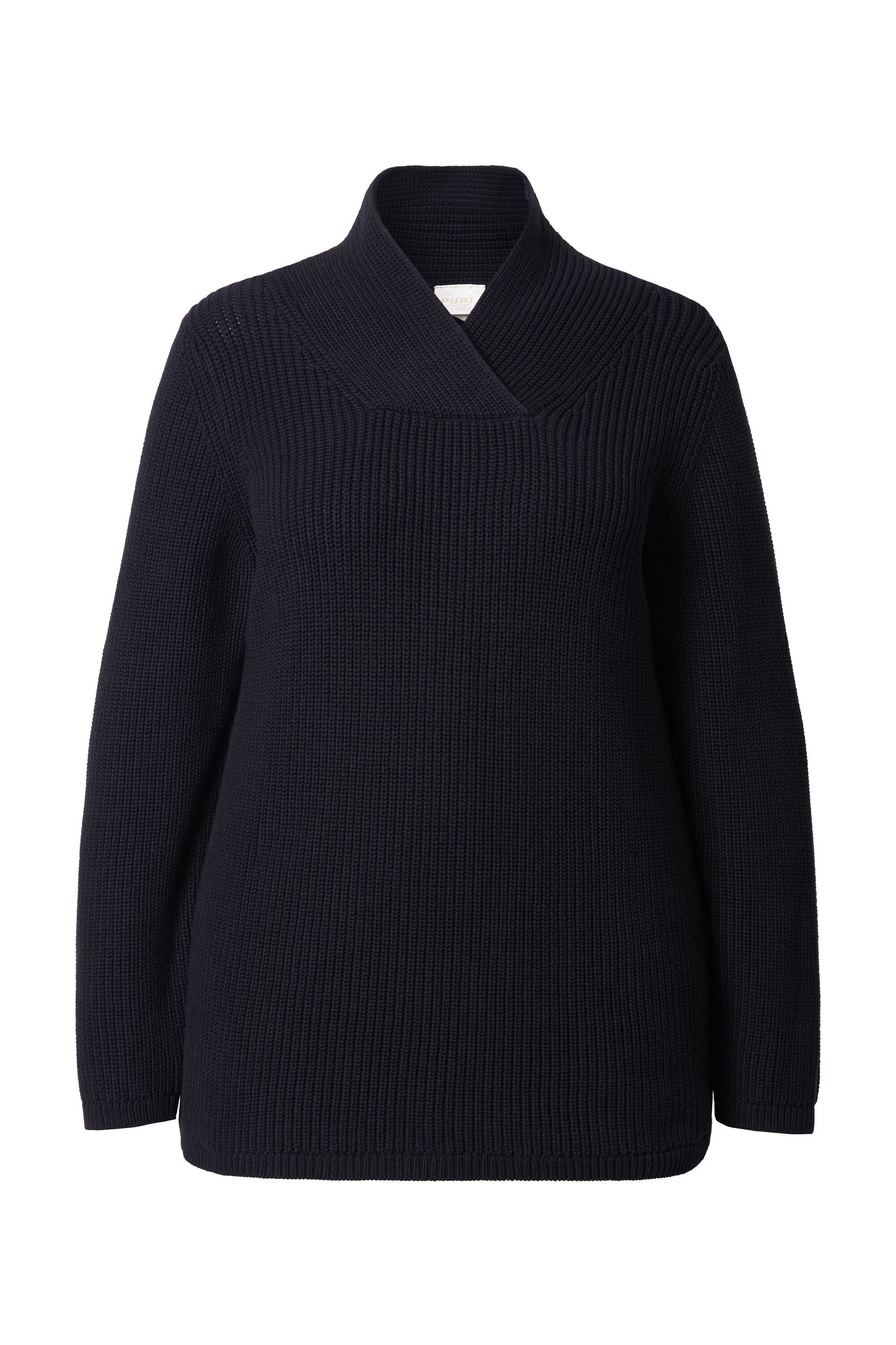 Ulla Popken Strickpullover Pullover Schalkragen Langarm Biobaumwolle günstig online kaufen