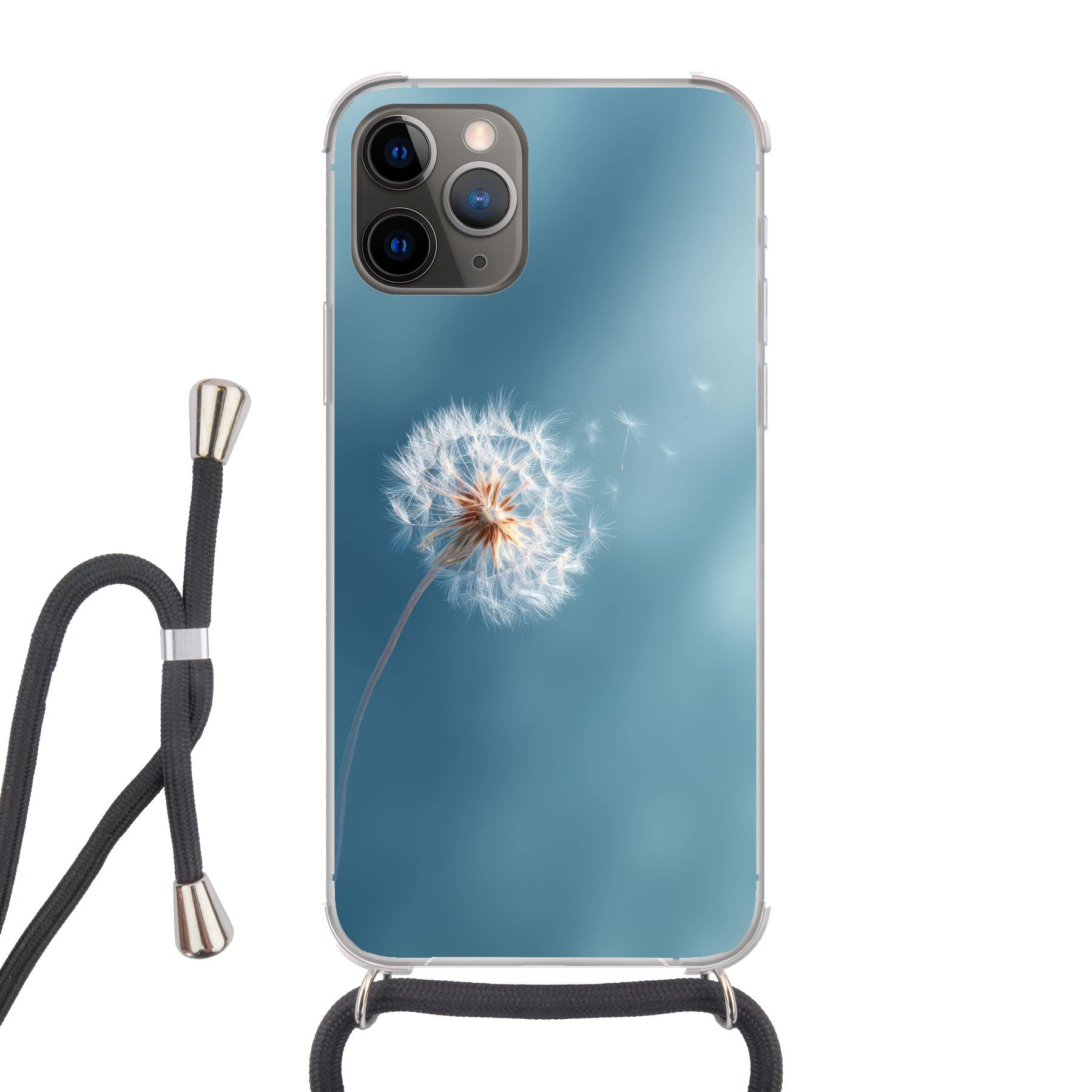 MuchoWow Handyhülle für Apple iPhone 13 Pro Löwenzahn - Wind - Blau, Tragbare Handyhüllen mit Kette zum umhängen, Handykette Handyband