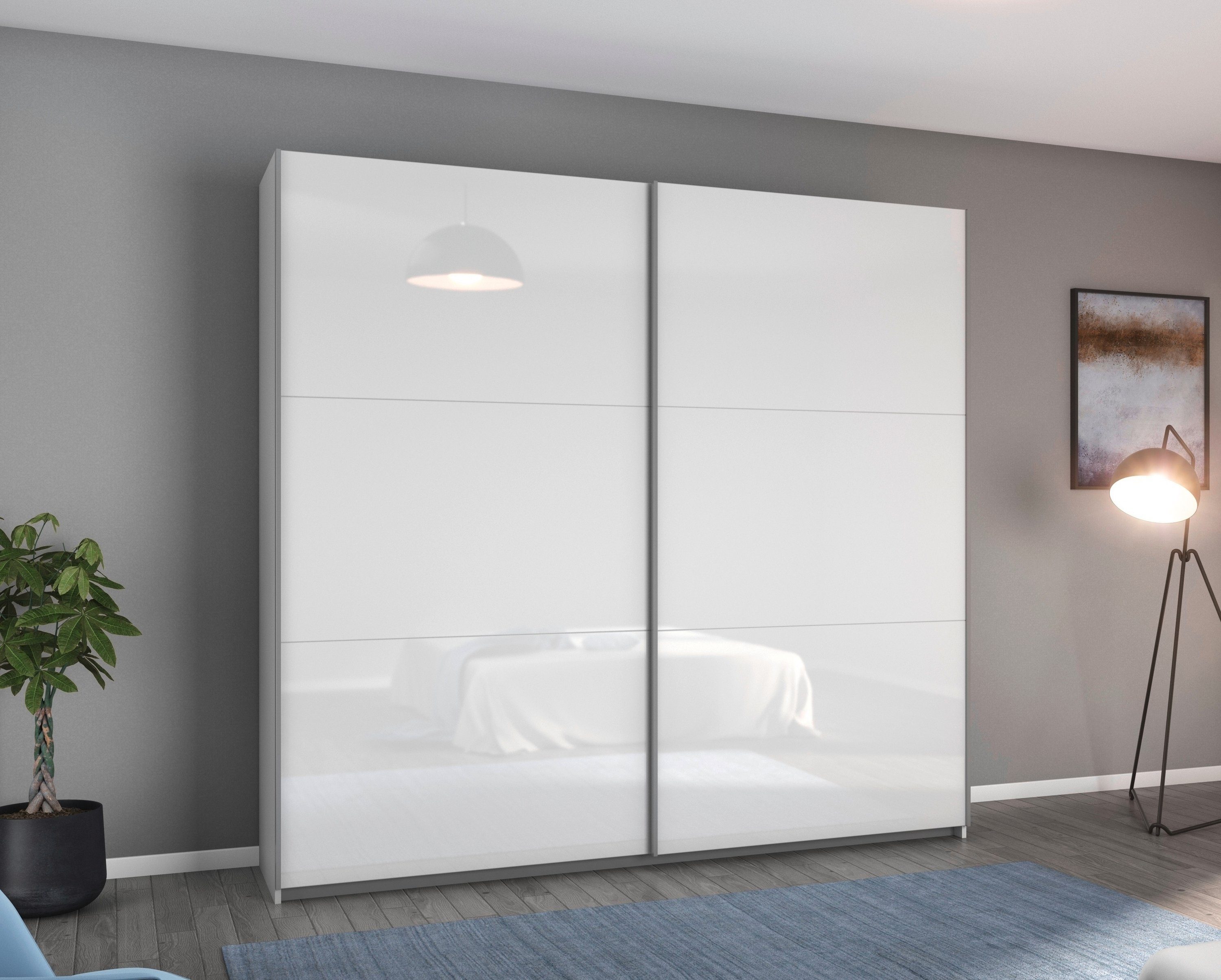 rauch Schwebetürenschrank AURELIO Kleiderschrank Garderobe (3 Ausstattungen BASIC/CLASSIC/PREMIUM (inkl. SOFT-CLOSE-FUNKTION) 3 verschiedene Ausstattungsvarianten Griffe aus Metall MADE IN GERMANY