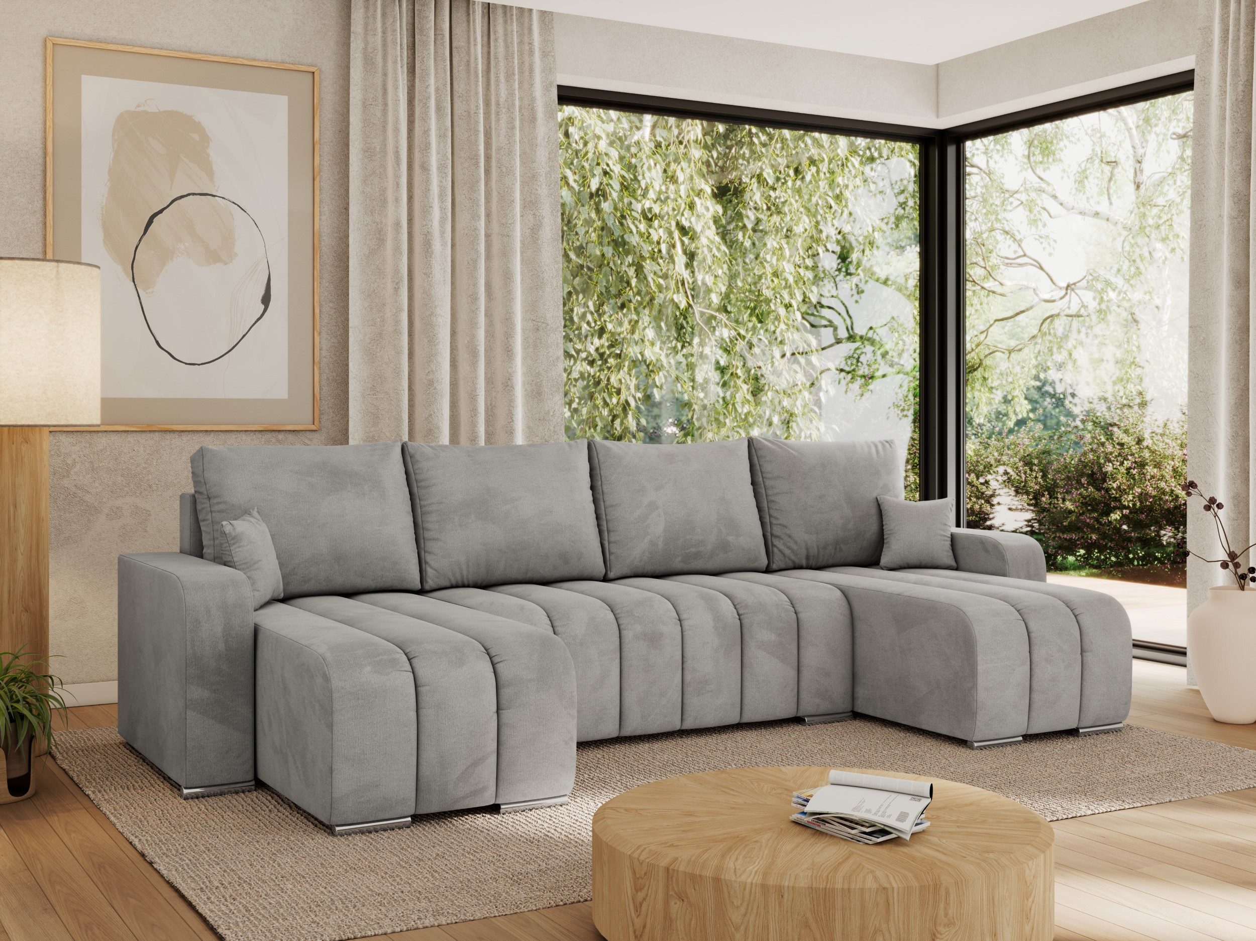 MKS MÖBEL Ecksofa KIRASSO U, Set, Bonellfedern, lose Kissen, Couch U-form, Ecksofa U-Form, Metallbeine, Bettkasten, Schlafsofa