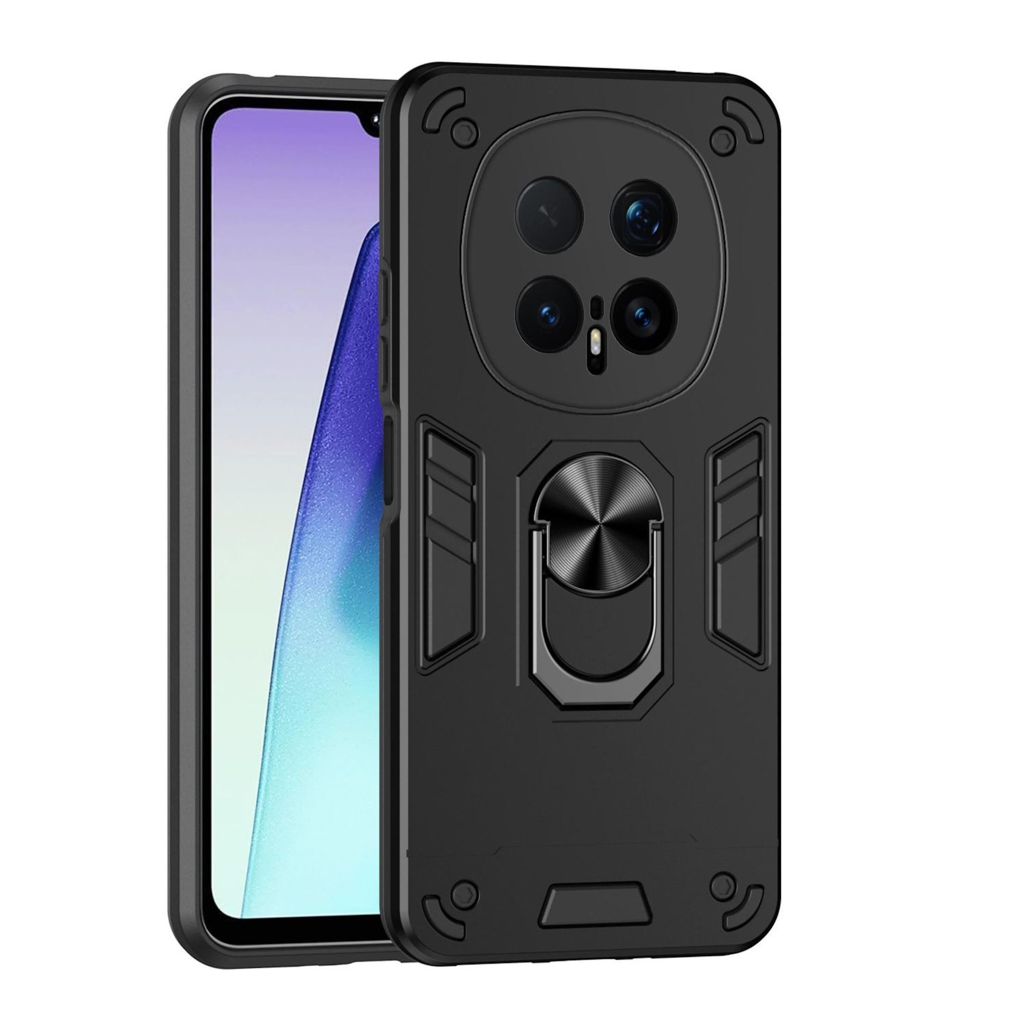 Wigento Handyhülle Für Honor Magic 8 Pro Armor Magnet Ring Schutz Handy Hülle Schwarz, Stoßfeste Hülle mit 360-Grad-Ringhalter