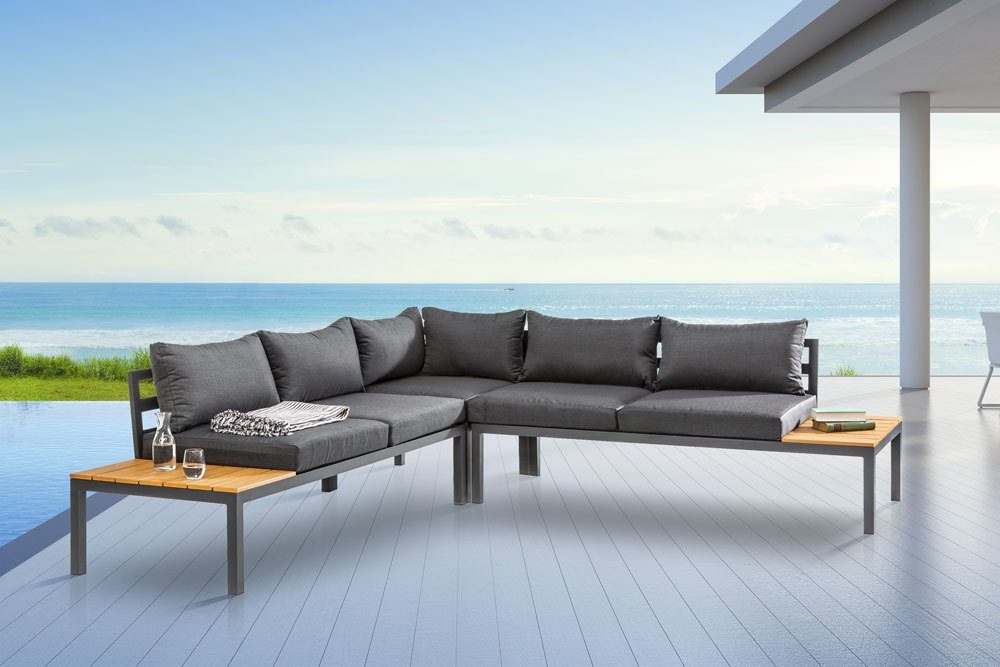 riess-ambiente Sitzgruppe MIAMI LOUNGE 240cm anthrazit/natur/grau · wetterfeste Gartenmöbel, (Einzelartikel, 1-tlg), Aluminium · Outdoor-Loungemöbel für Terrasse & Balkon · inkl. Kissen