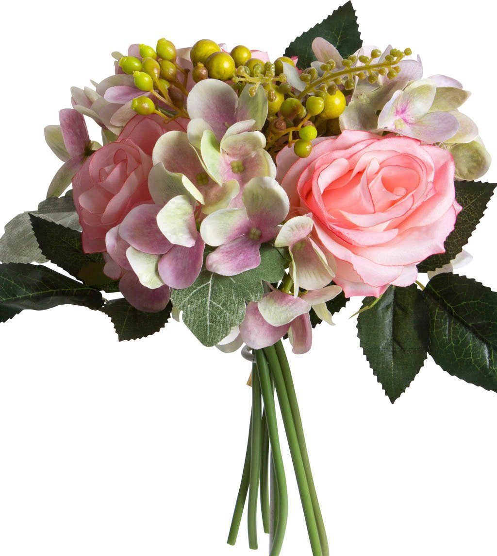 Vase cm, Höhe Bündel eine in 28 Kunstblume Rose, - einfach Rosen-Hortensienstrauß Botanic-Haus, zusammengestelltes Fertig